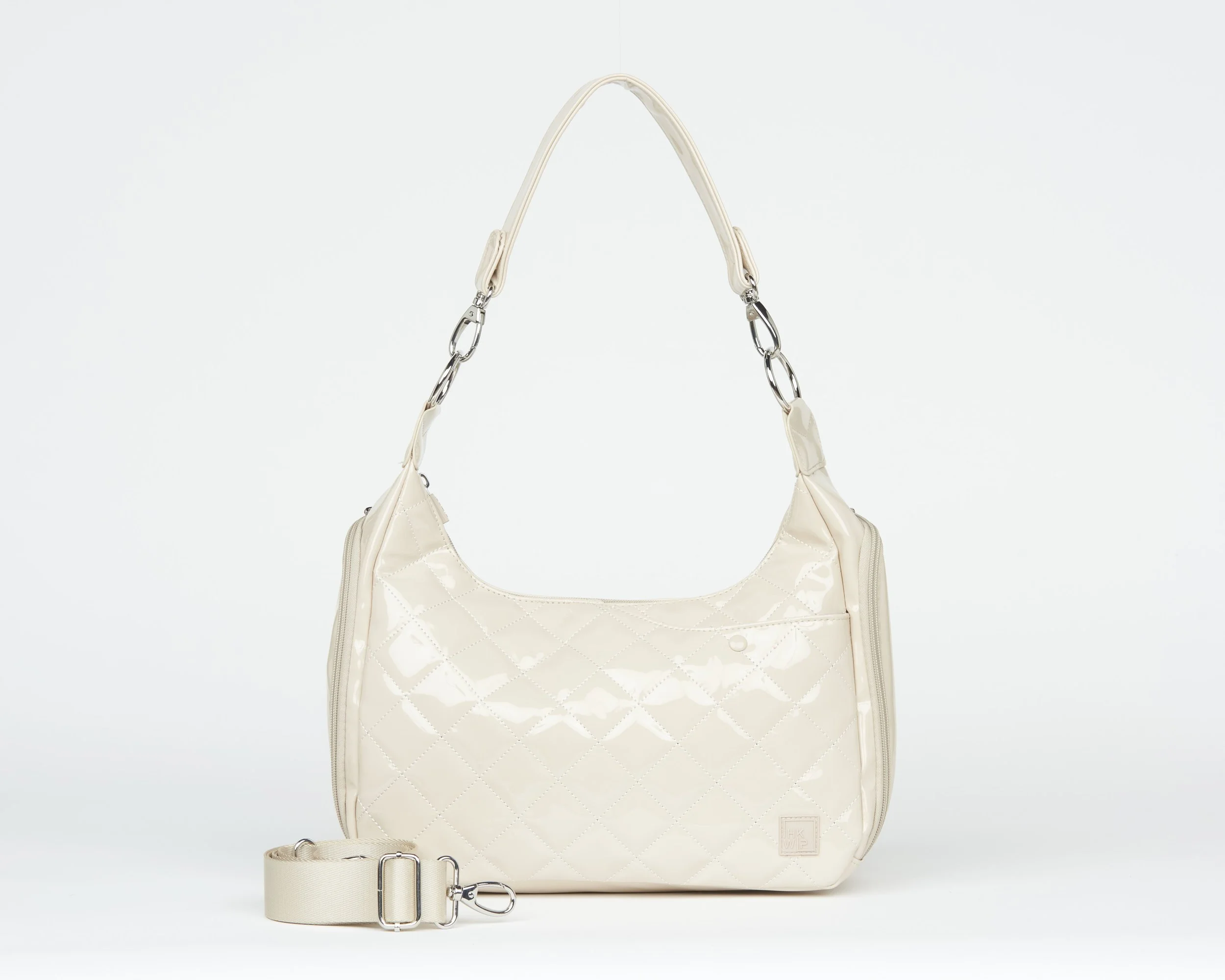 THE EXCELSIOR QUILTED CONVERTIBLE SHOULDER BAG - PATENT SAND