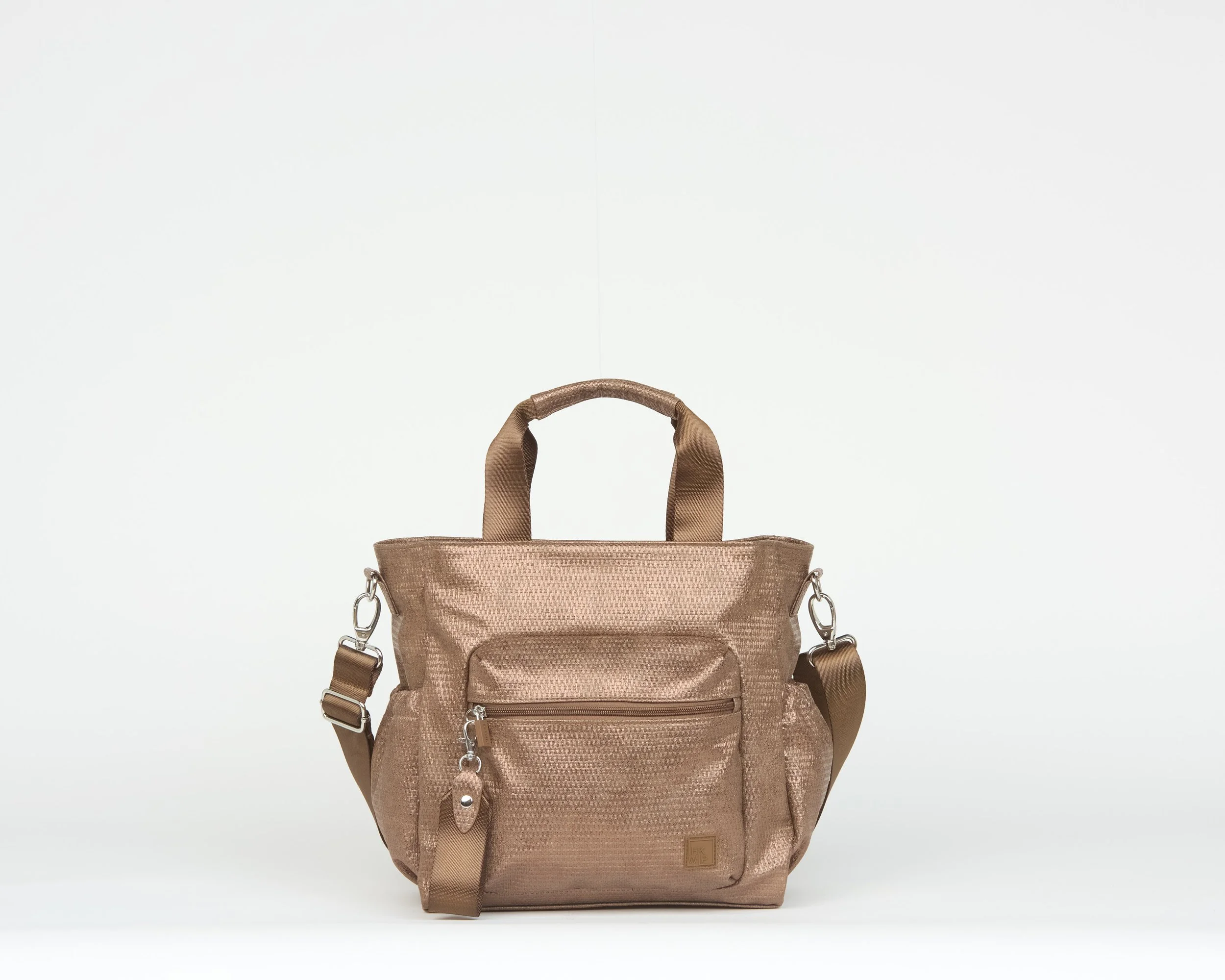 THE CARRIED AWAY CONVERTIBLE TOP HANDLE TOTE CROSSBODY - BRONZE WOVEN