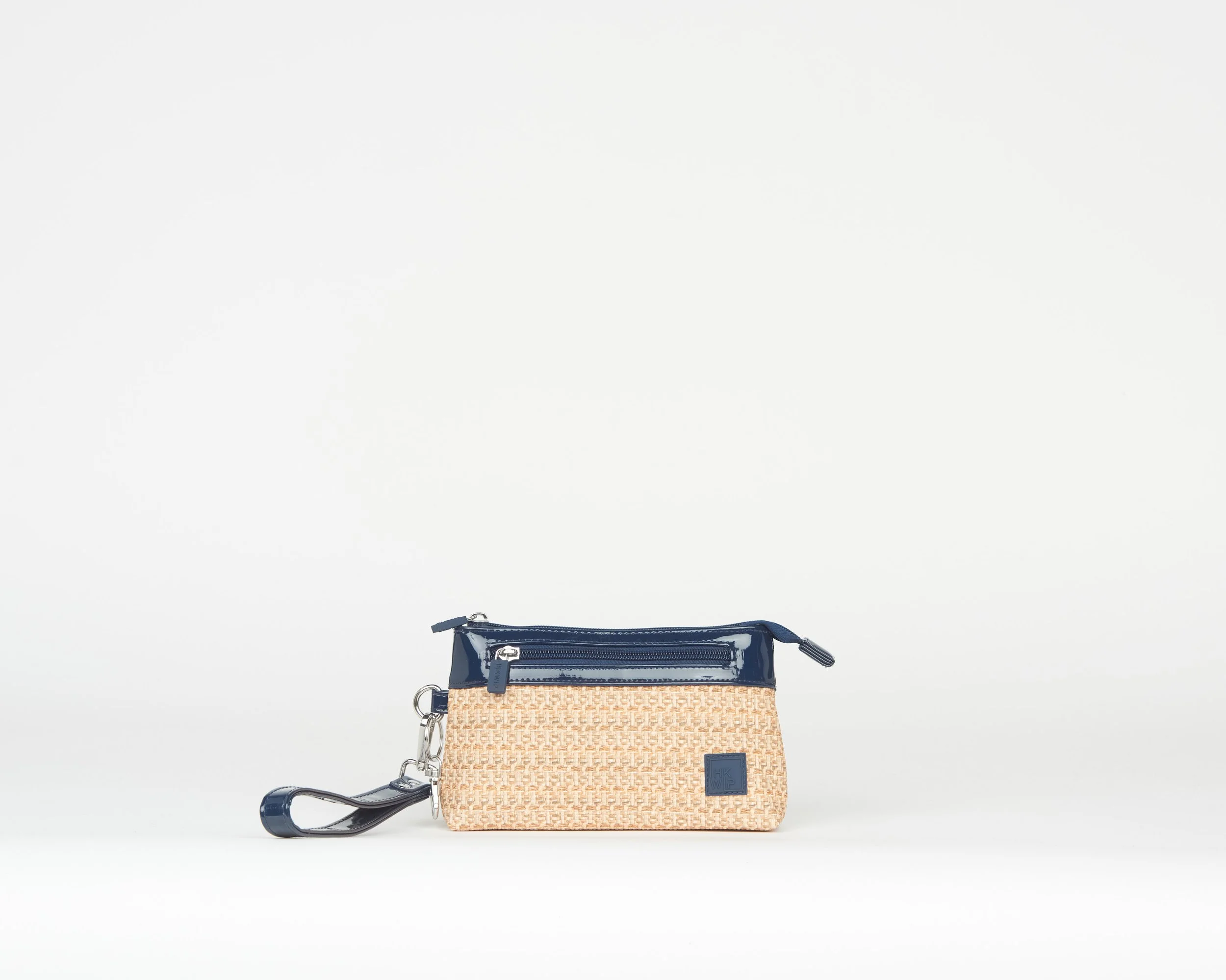 THE RAFFIA RFID POUCH W/ WRISTLET - PATENT NAVY