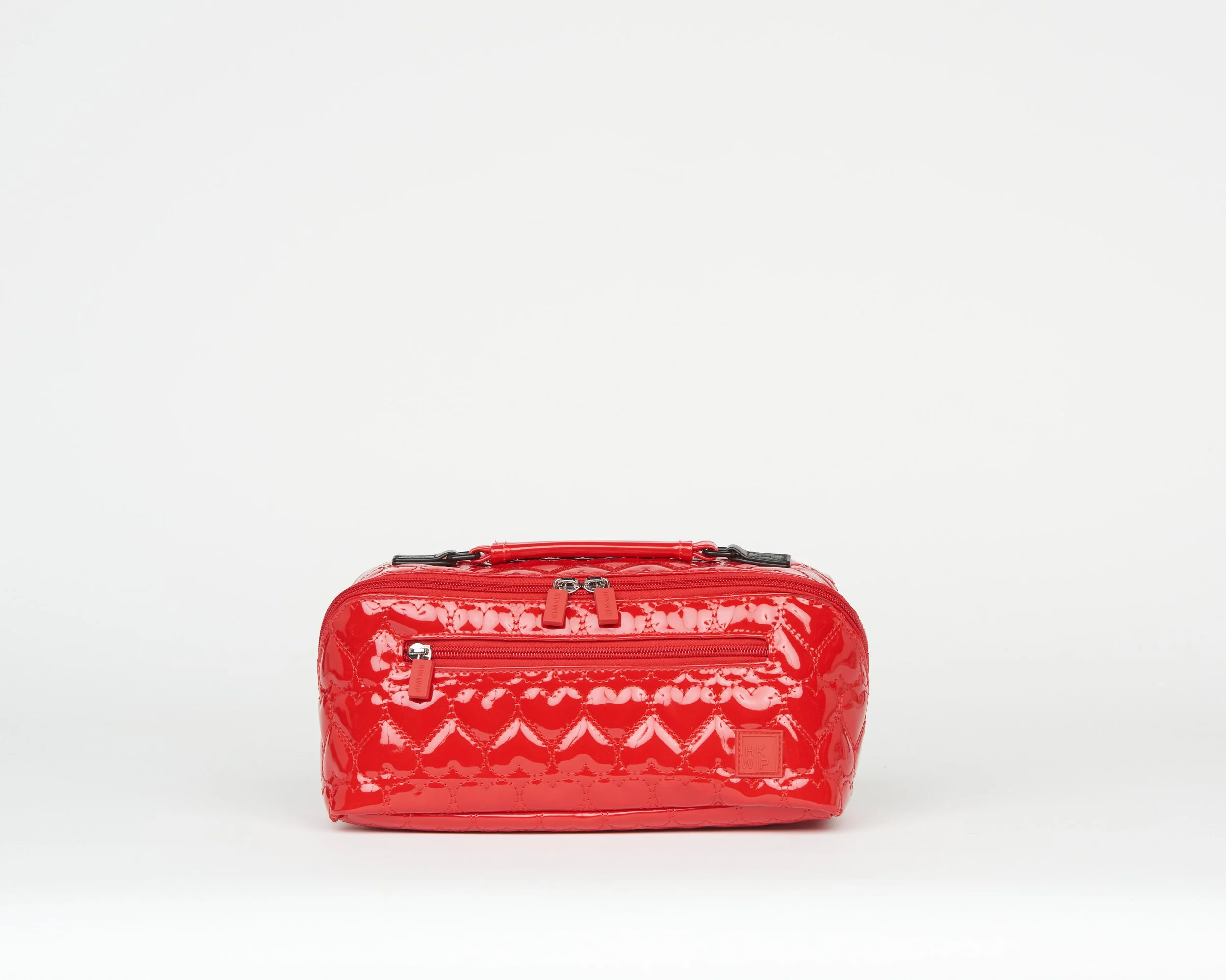THE CARRY IT ALL HEART QUILTED COSMETIC CASE - PATENT RED