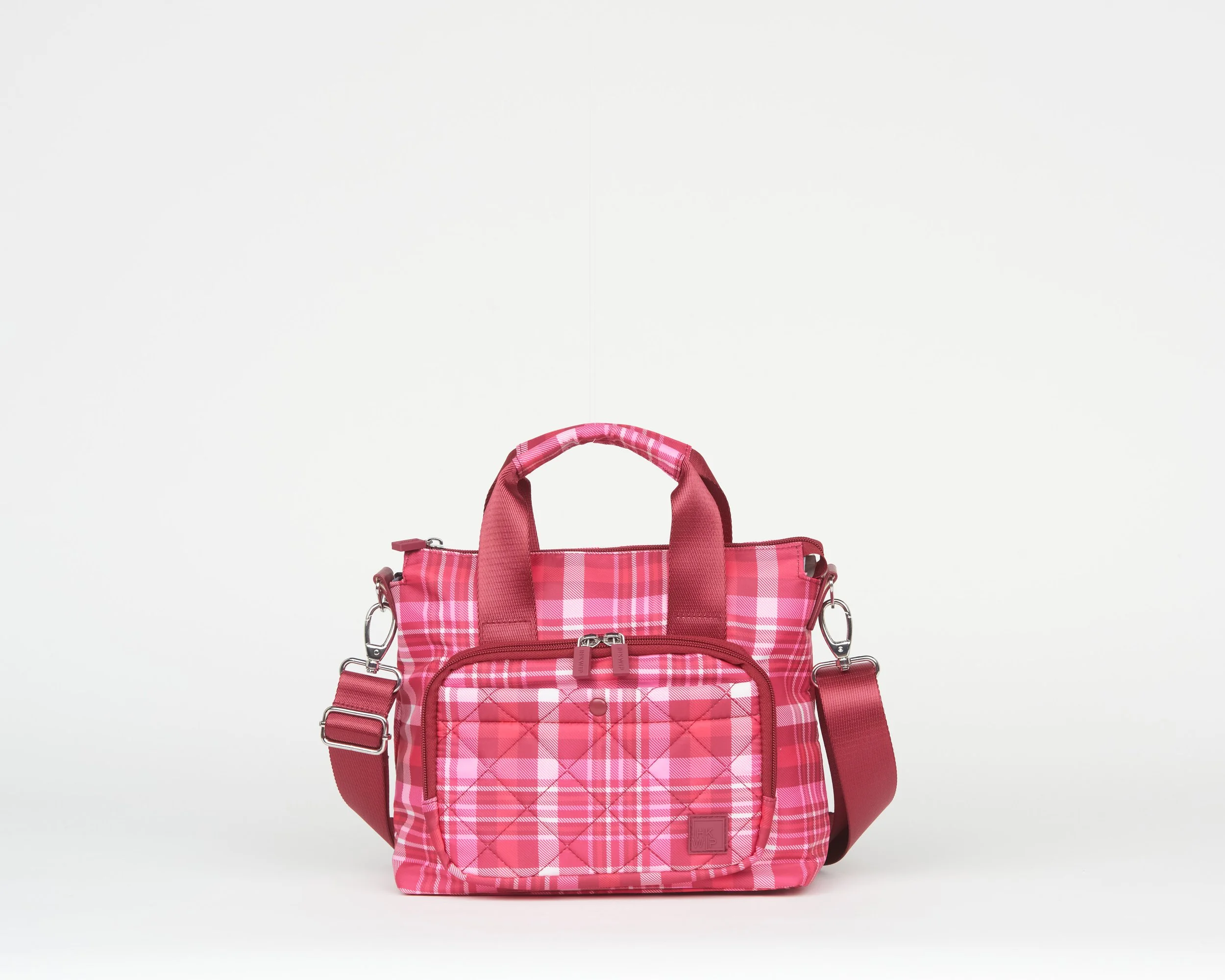 THE EXCELSIOR MINI TOTE WITH CROSSBODY STRAP - BERRY PLAID
