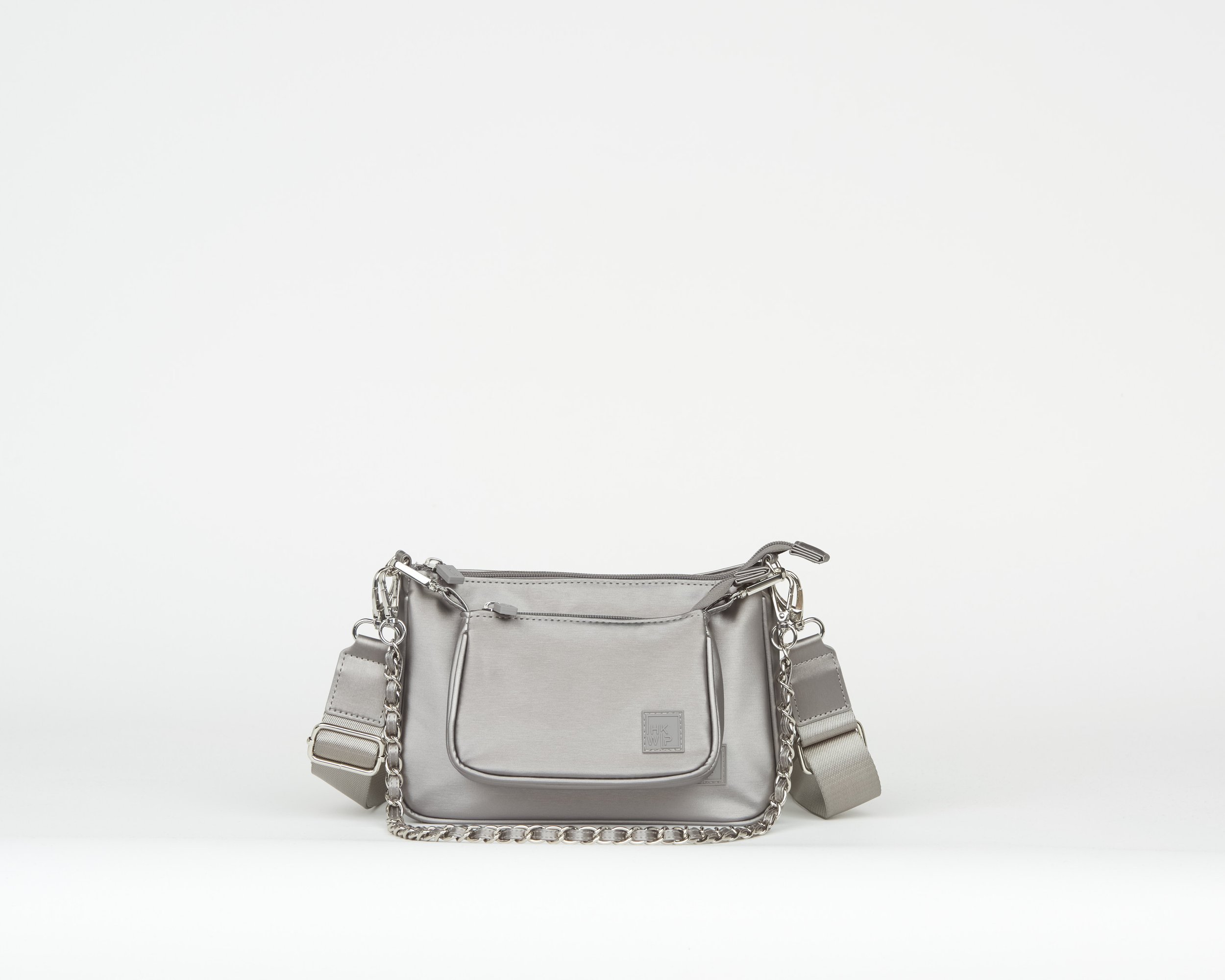 THE DUO POUCH CROSSBODY WITH CHAIN STRAP - METALLIC STONE GREY