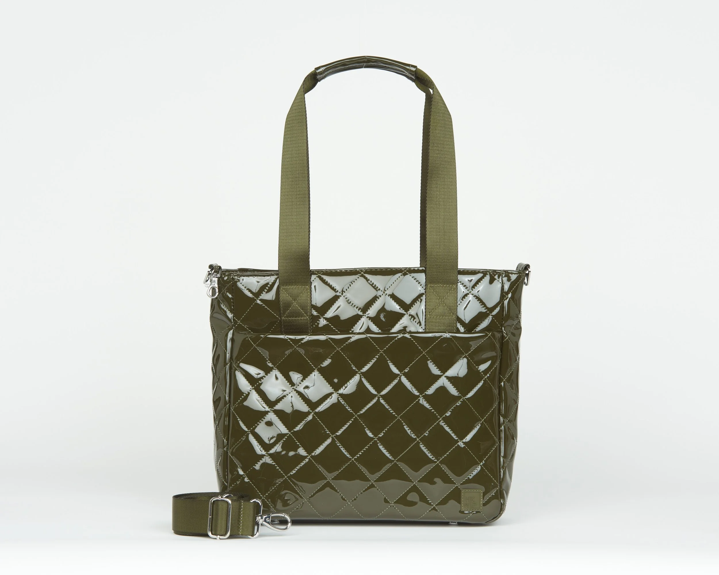 THE QUILTED CARRY YOUR CONFIDENCE ANTI-THEFT TOTE - PATENT MILITARY OLIVE