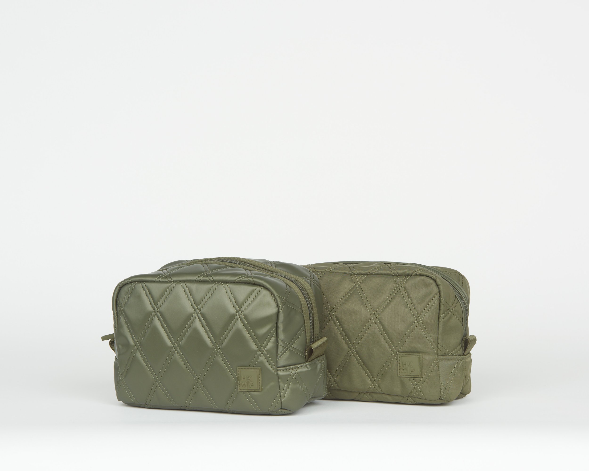THE SET OF 2 QUILTED COSMETIC CASES - MILITARY OLIVE