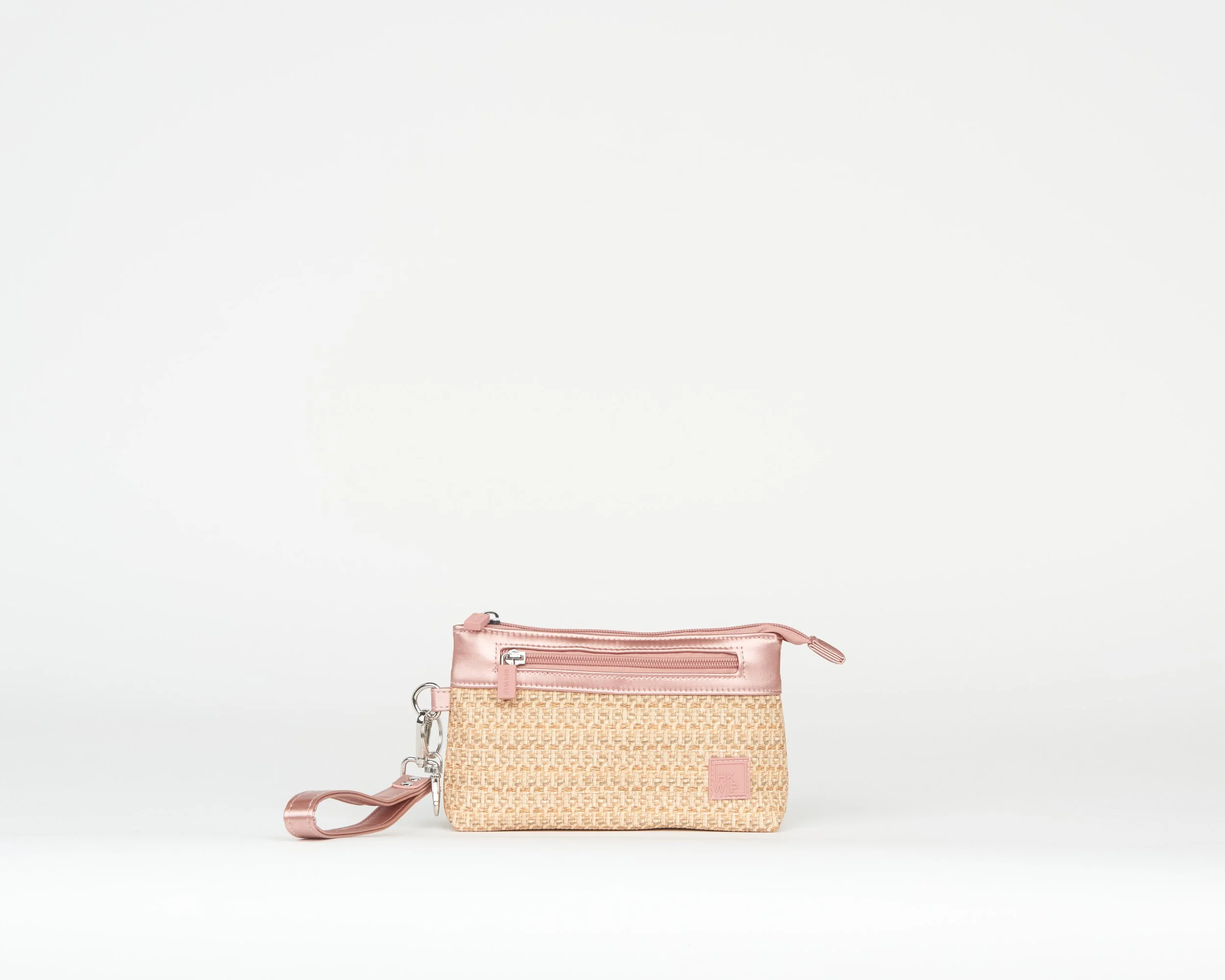 THE RAFFIA RFID POUCH W/ WRISTLET - METALLIC ROSE GOLD