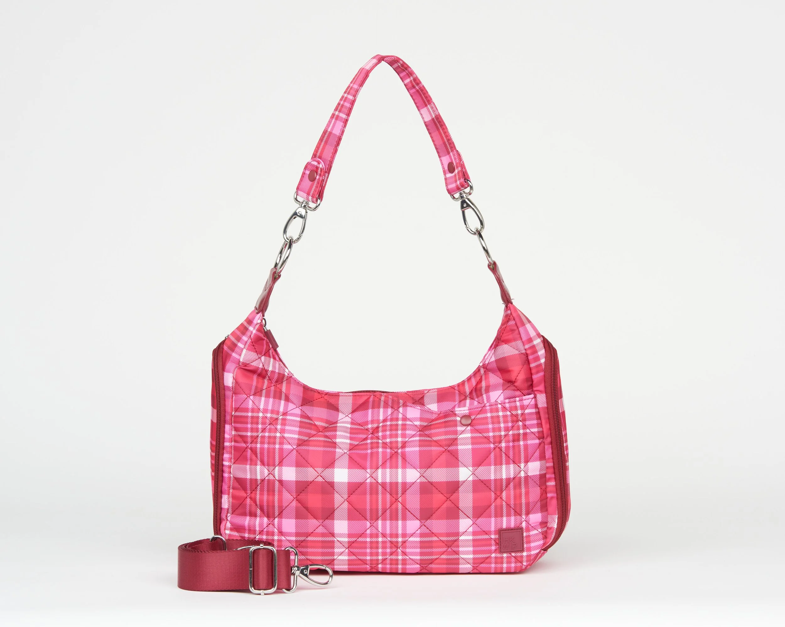 THE EXCELSIOR QUILTED CONVERTIBLE SHOULDER BAG - BERRY PLAID