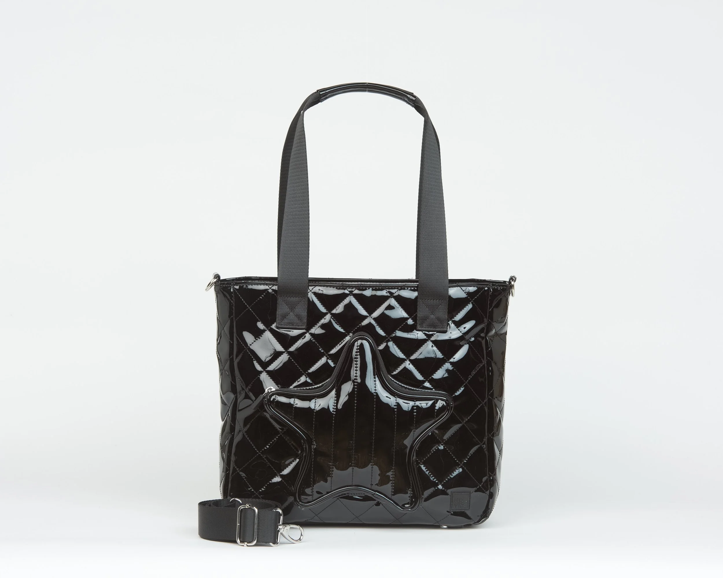 THE SHOOTING STAR TOTE WITH CROSSBODY STRAP - PATENT BLACK