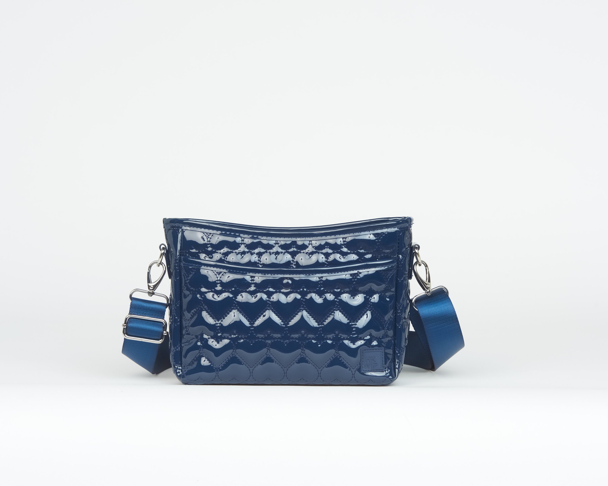THE MINI MORE LOVE HEART QUILTED MESSENGER CROSSBODY - PATENT NAVY