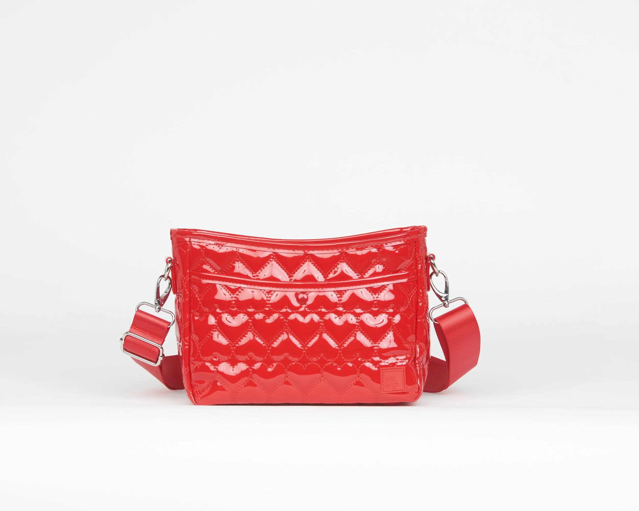 THE MINI MORE LOVE HEART QUILTED MESSENGER CROSSBODY - PATENT RED
