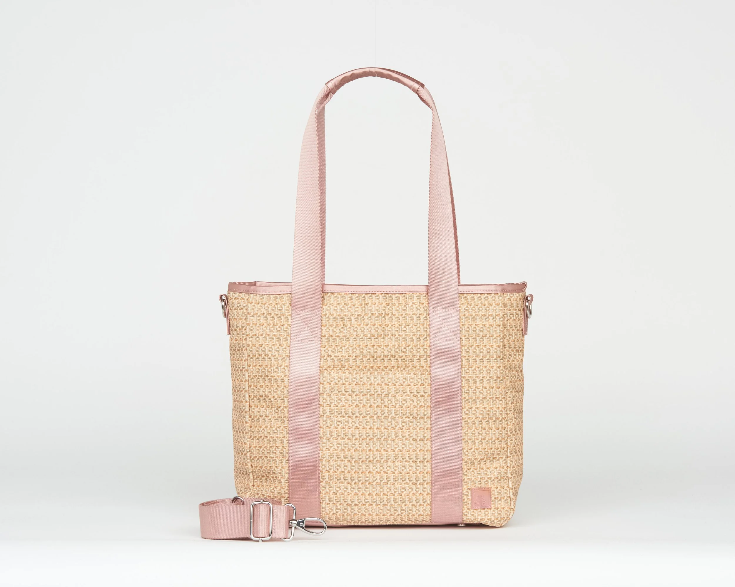 THE RAFFIA CARRY YOUR CONFIDENCE TOTE W/ CROSSBODY STRAP - METALLIC ROSE GOLD