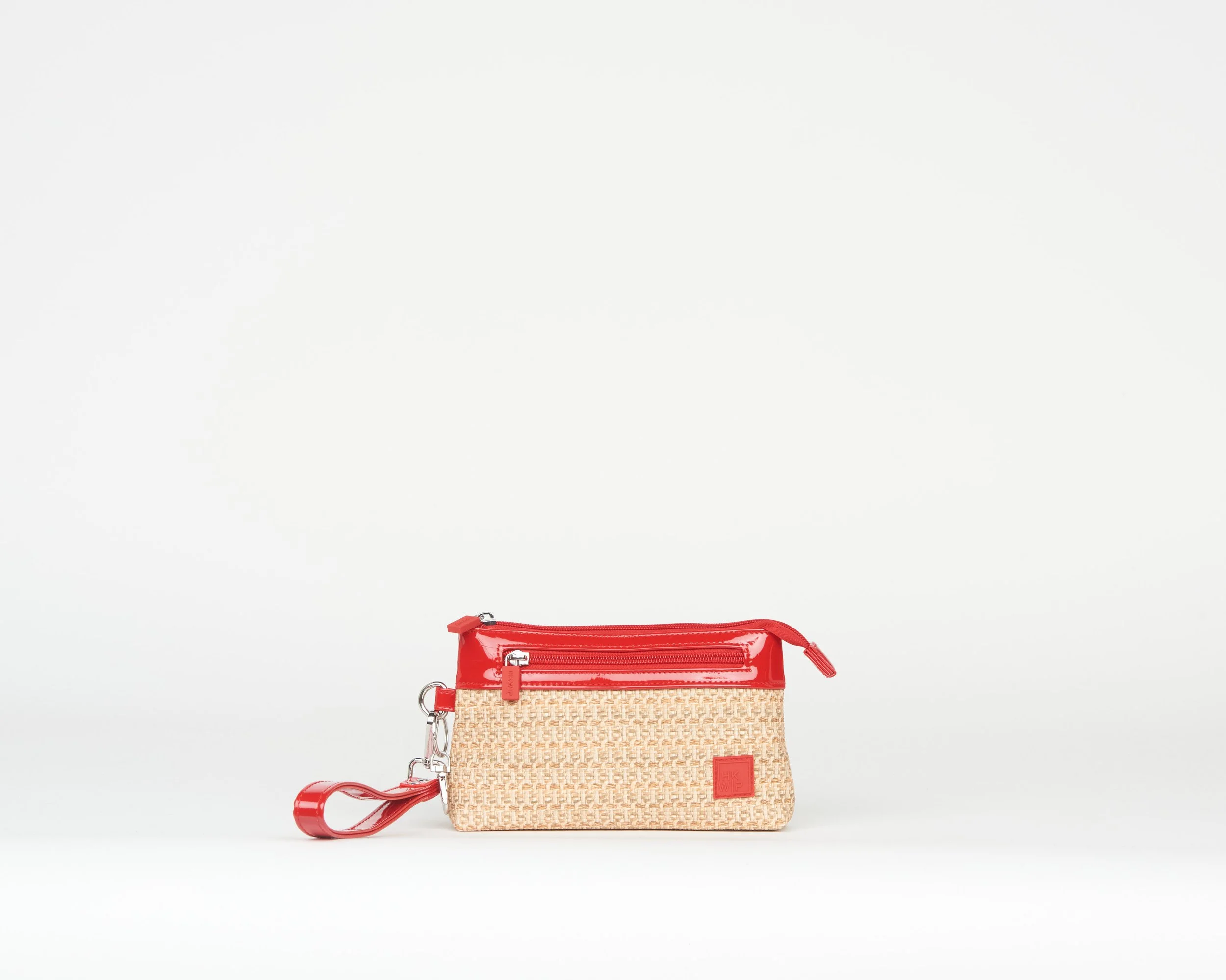 THE RAFFIA RFID POUCH W/ WRISTLET - PATENT RED