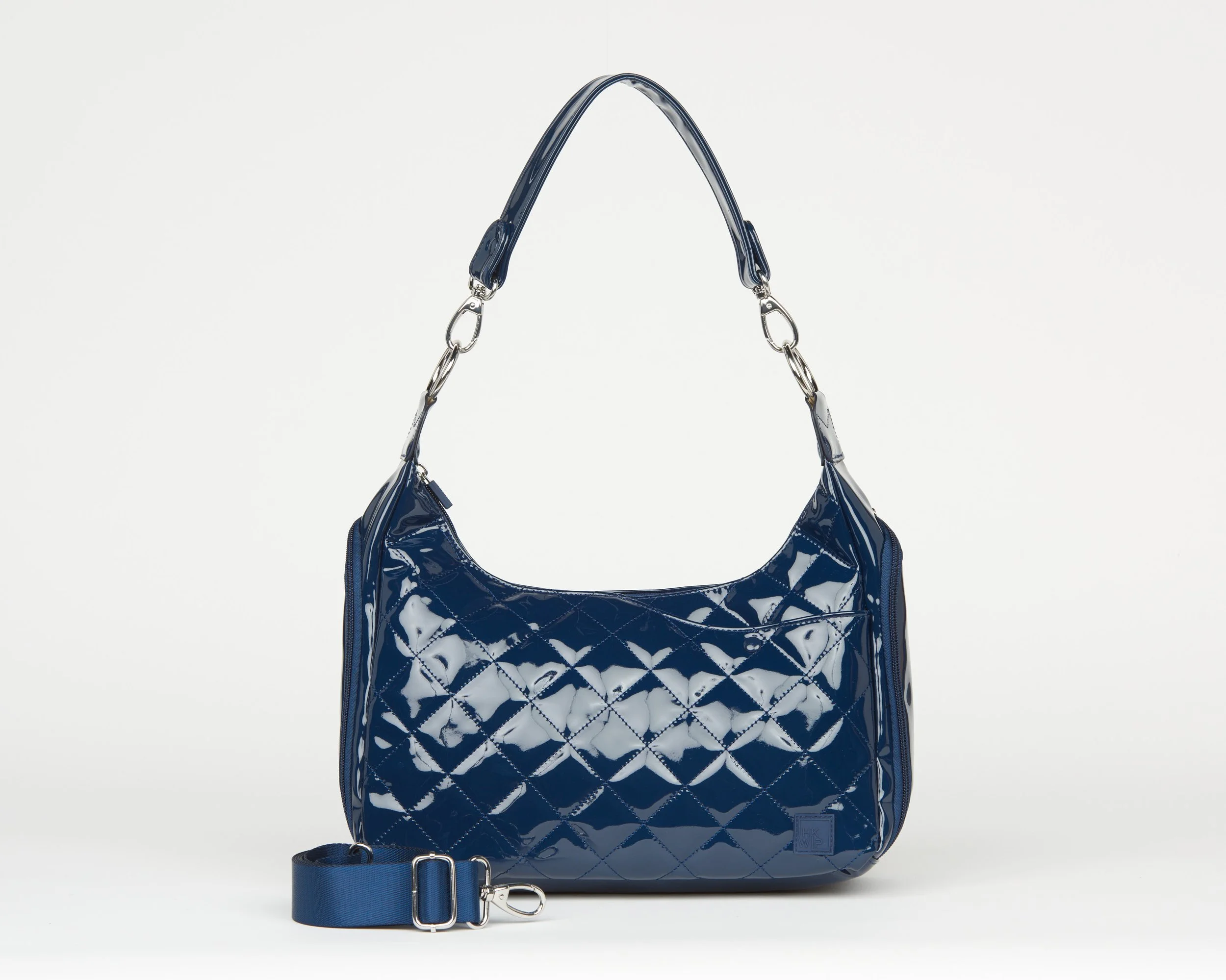 THE EXCELSIOR QUILTED CONVERTIBLE SHOULDER BAG - PATENT NAVY