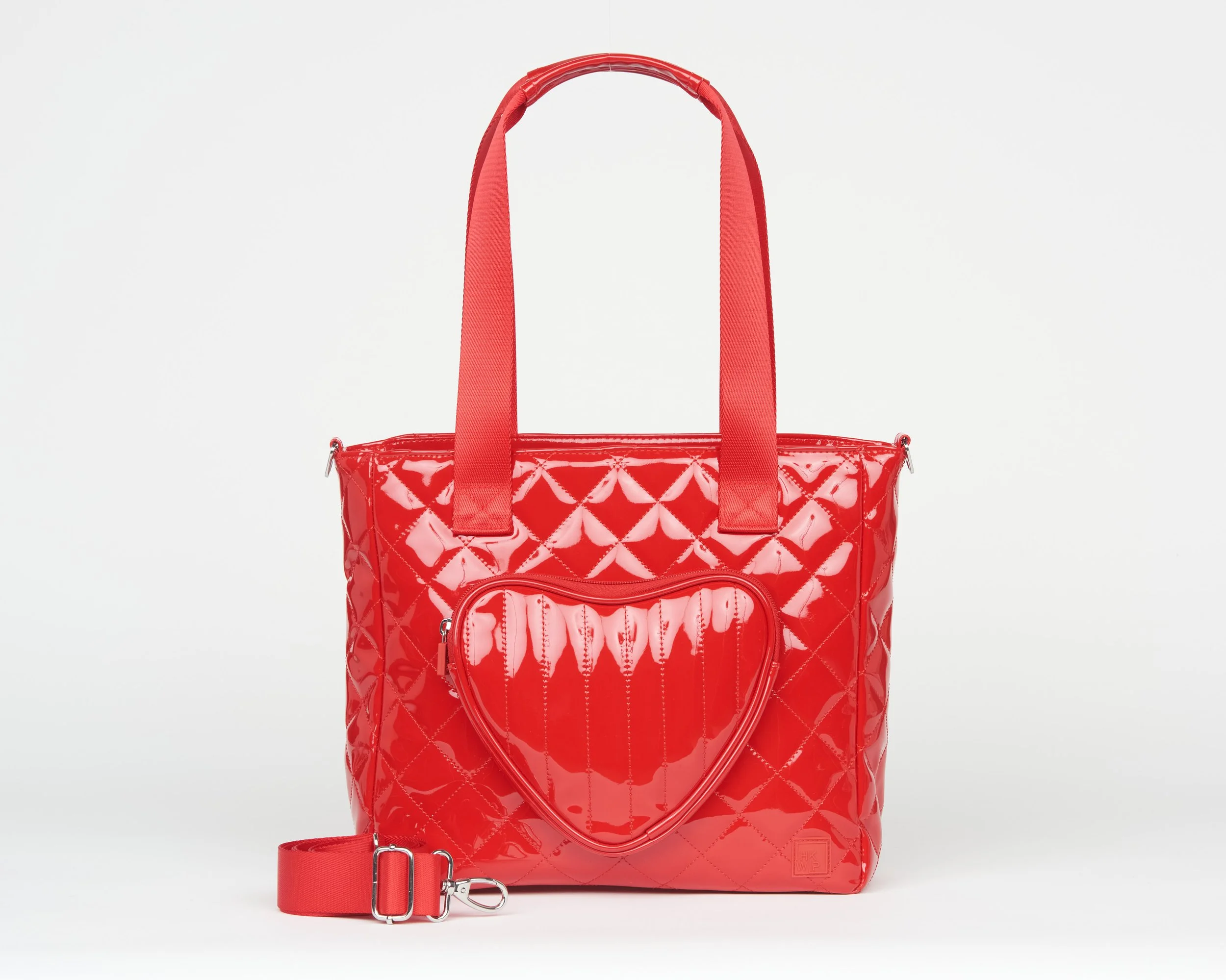 THE BE MY VALENTINE HEART TOTE W/ CROSSBODY STRAP - PATENT RED