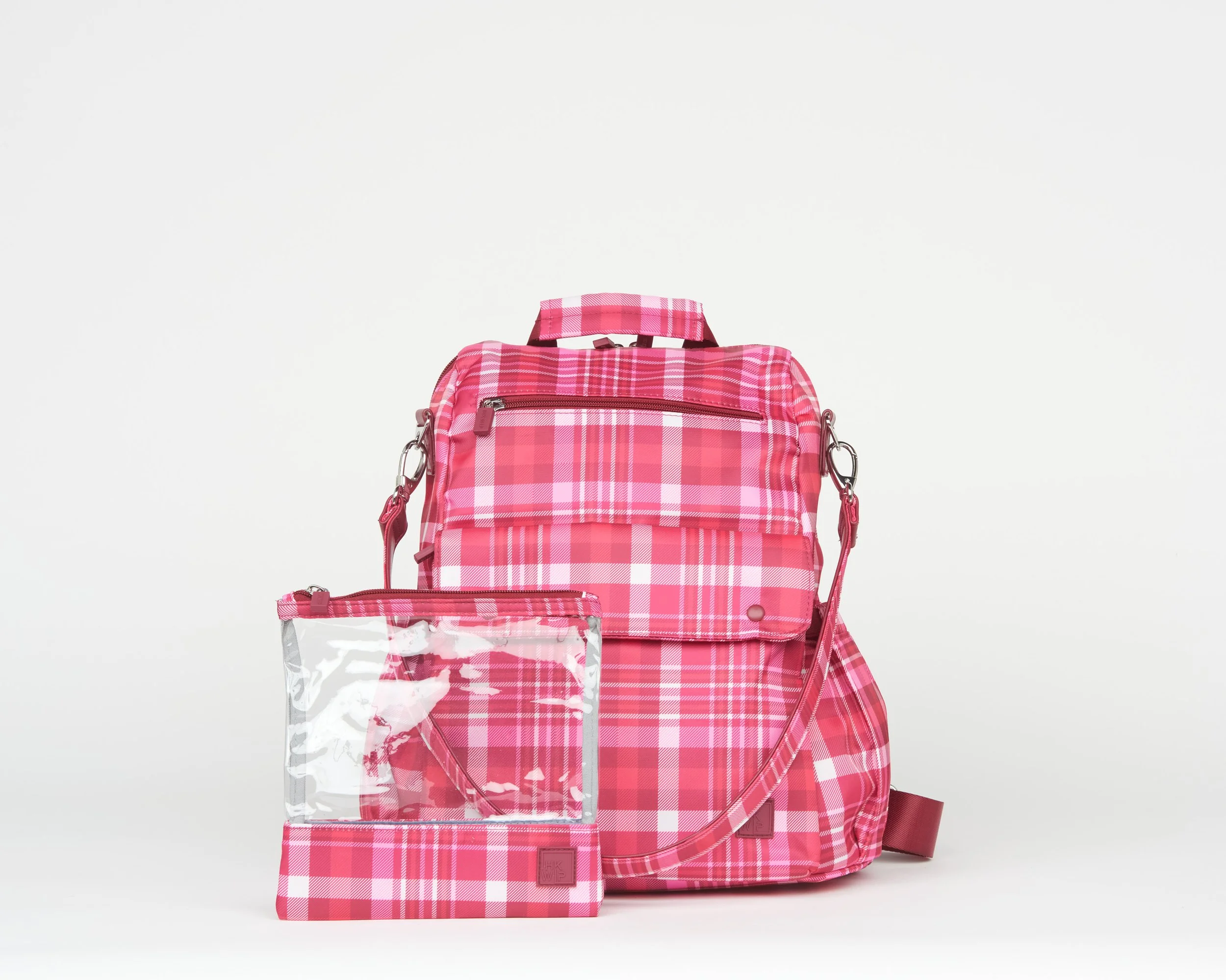 THE EXCELSIOR CONVERTIBLE BACKPACK W/ REMOVABLE POUCH - BERRY PLAID
