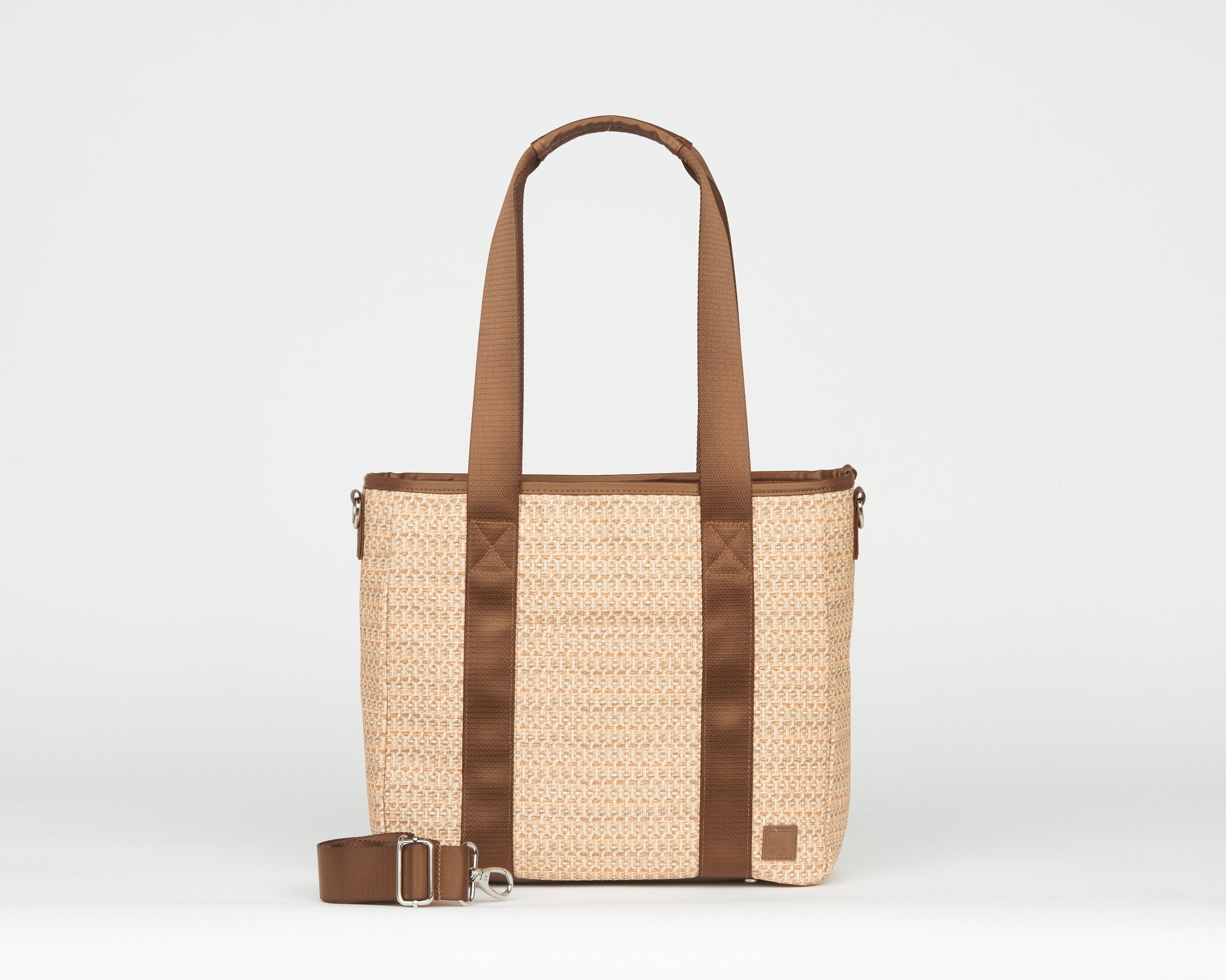 THE RAFFIA CARRY YOUR CONFIDENCE TOTE W/ CROSSBODY STRAP - METALLIC MOCHA