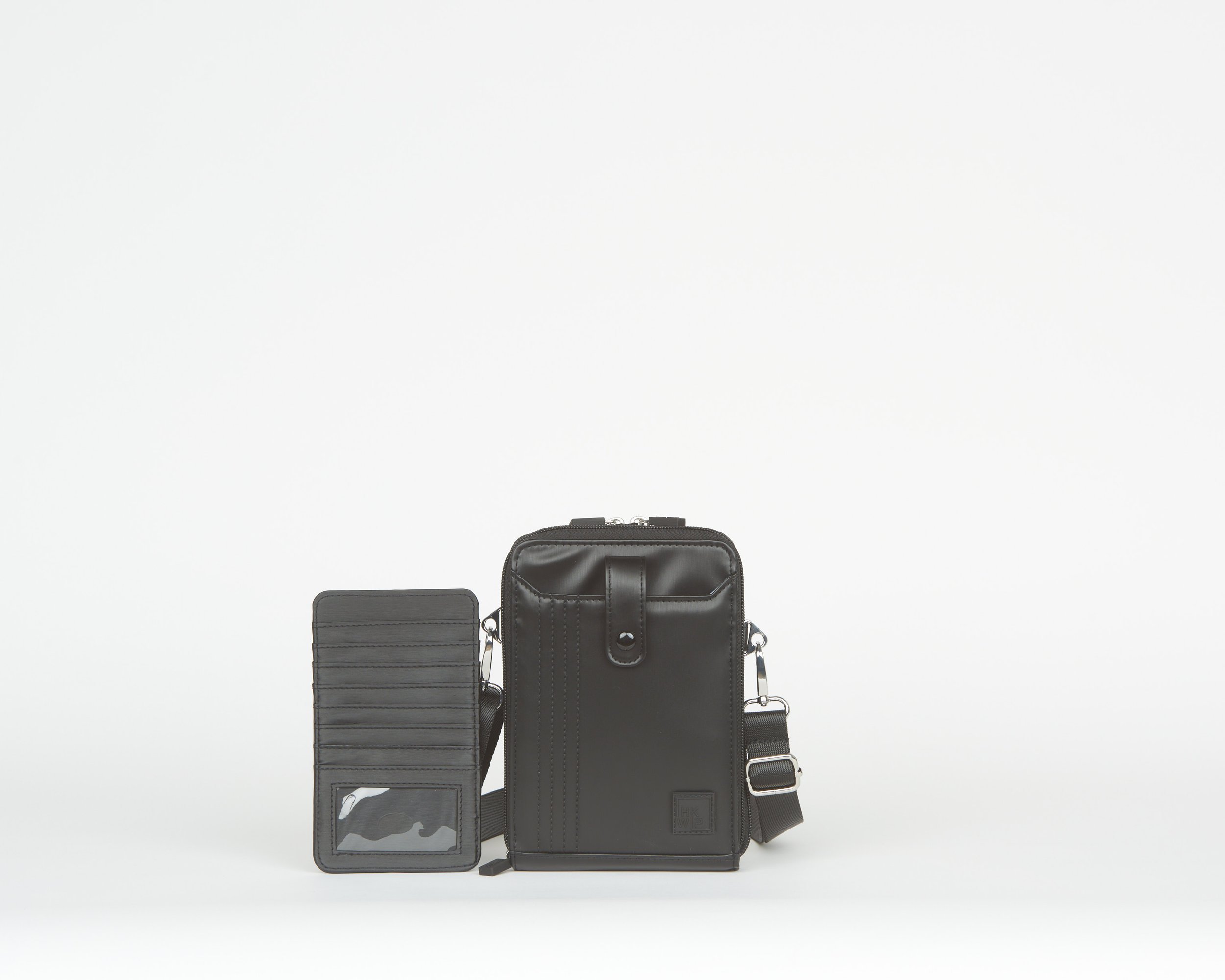 THE DUET NORTH/SOUTH RFID WALLET CROSSBODY WITH CARD CASE - METALLIC BLACK