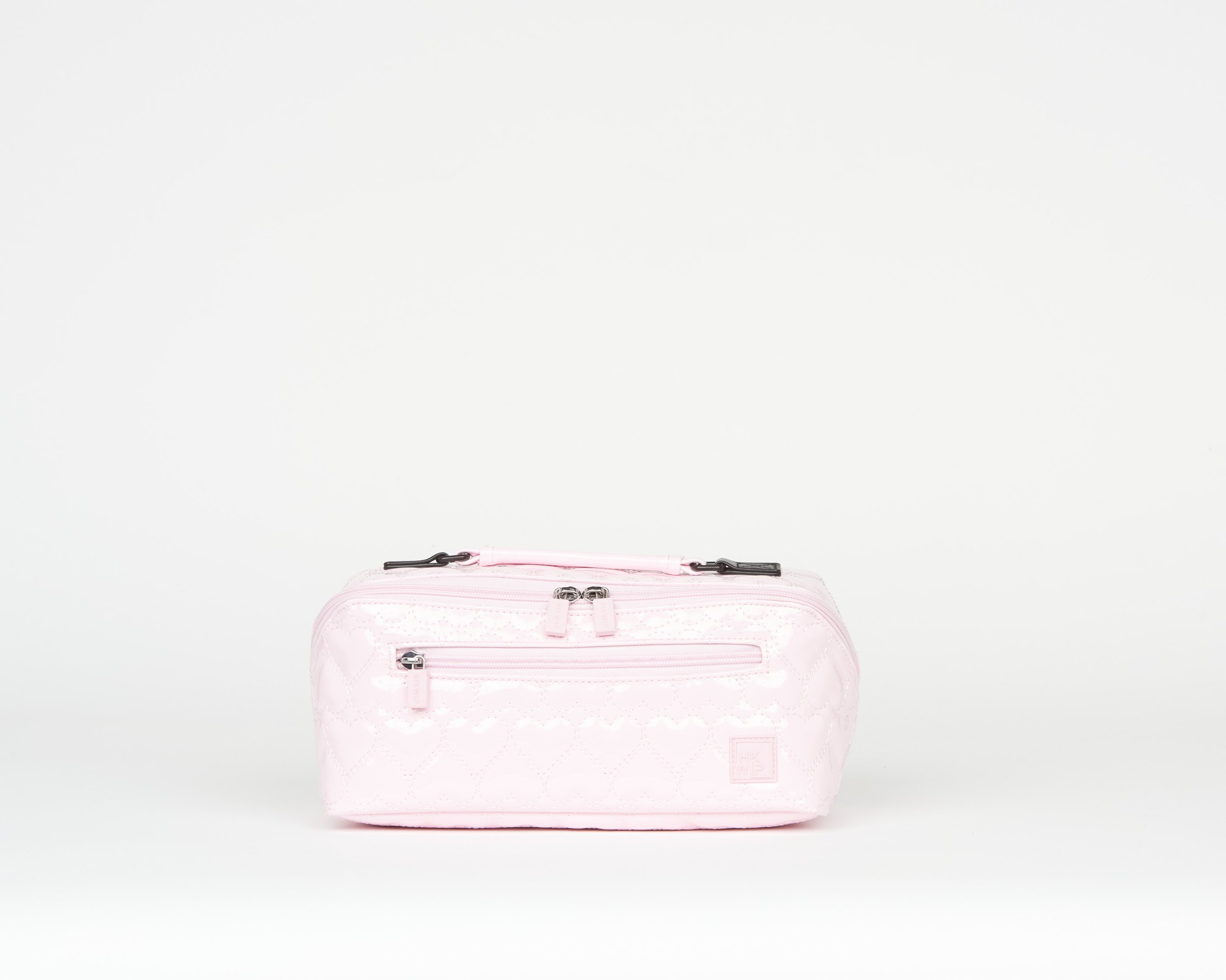 THE CARRY IT ALL HEART QUILTED COSMETIC CASE - PATENT PINK