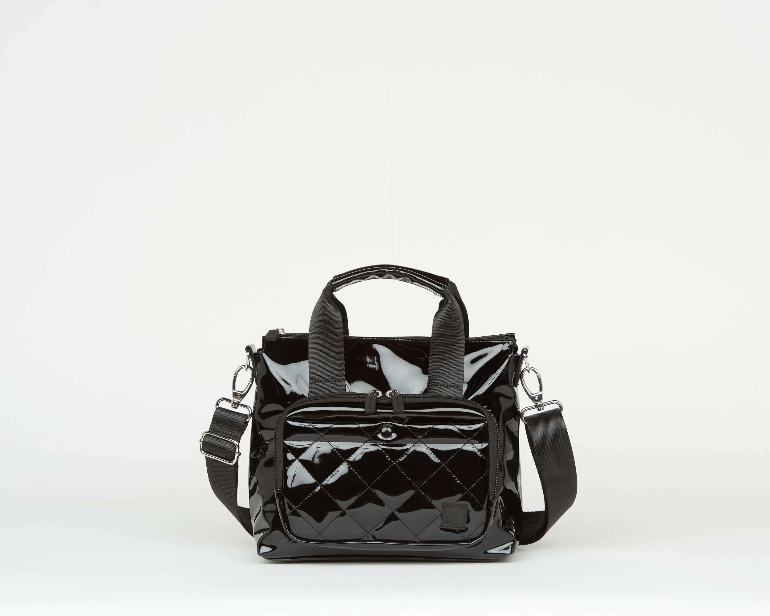 THE EXCELSIOR MINI TOTE WITH CROSSBODY STRAP - PATENT BLACK