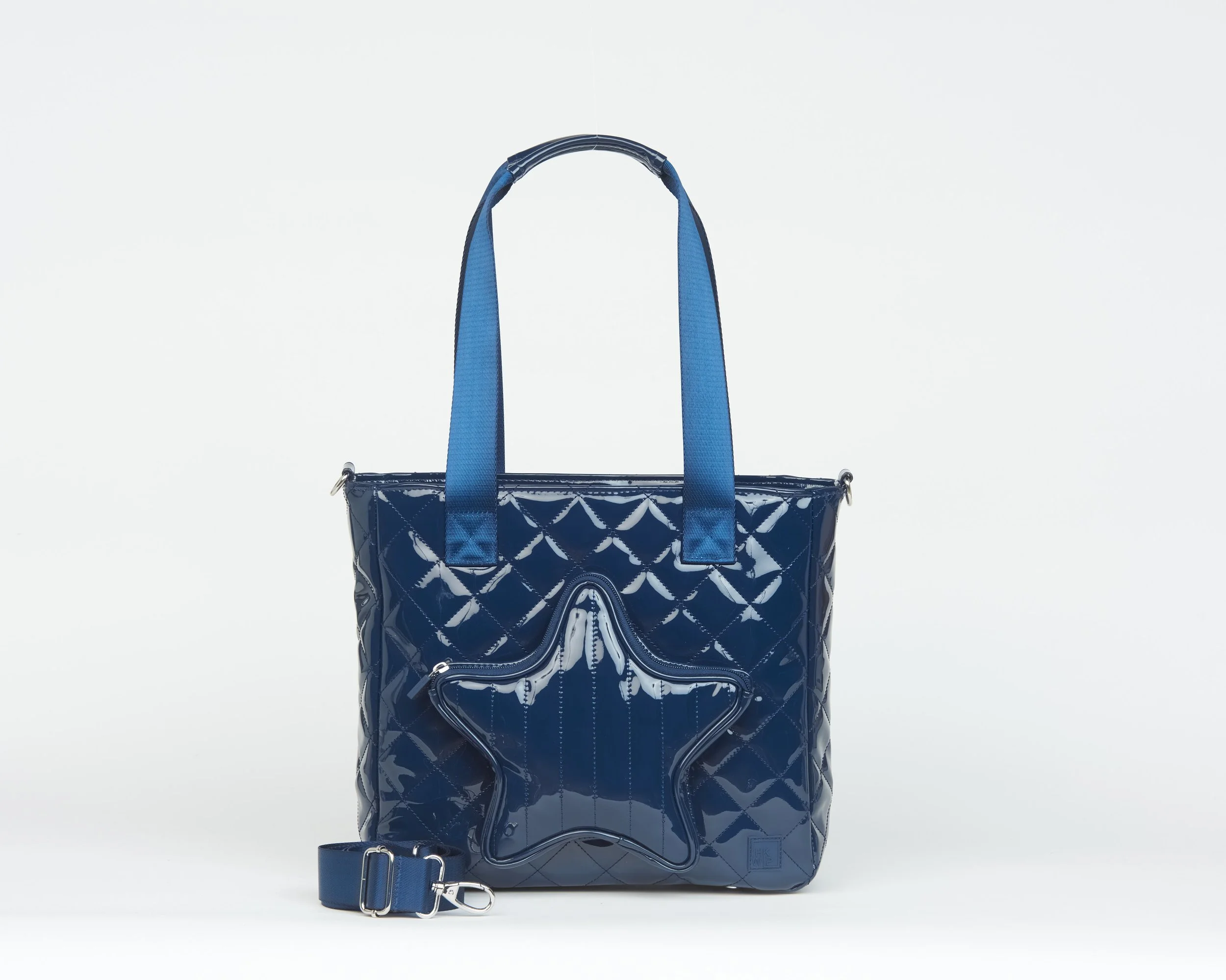THE SHOOTING STAR TOTE WITH CROSSBODY STRAP - PATENT NAVY