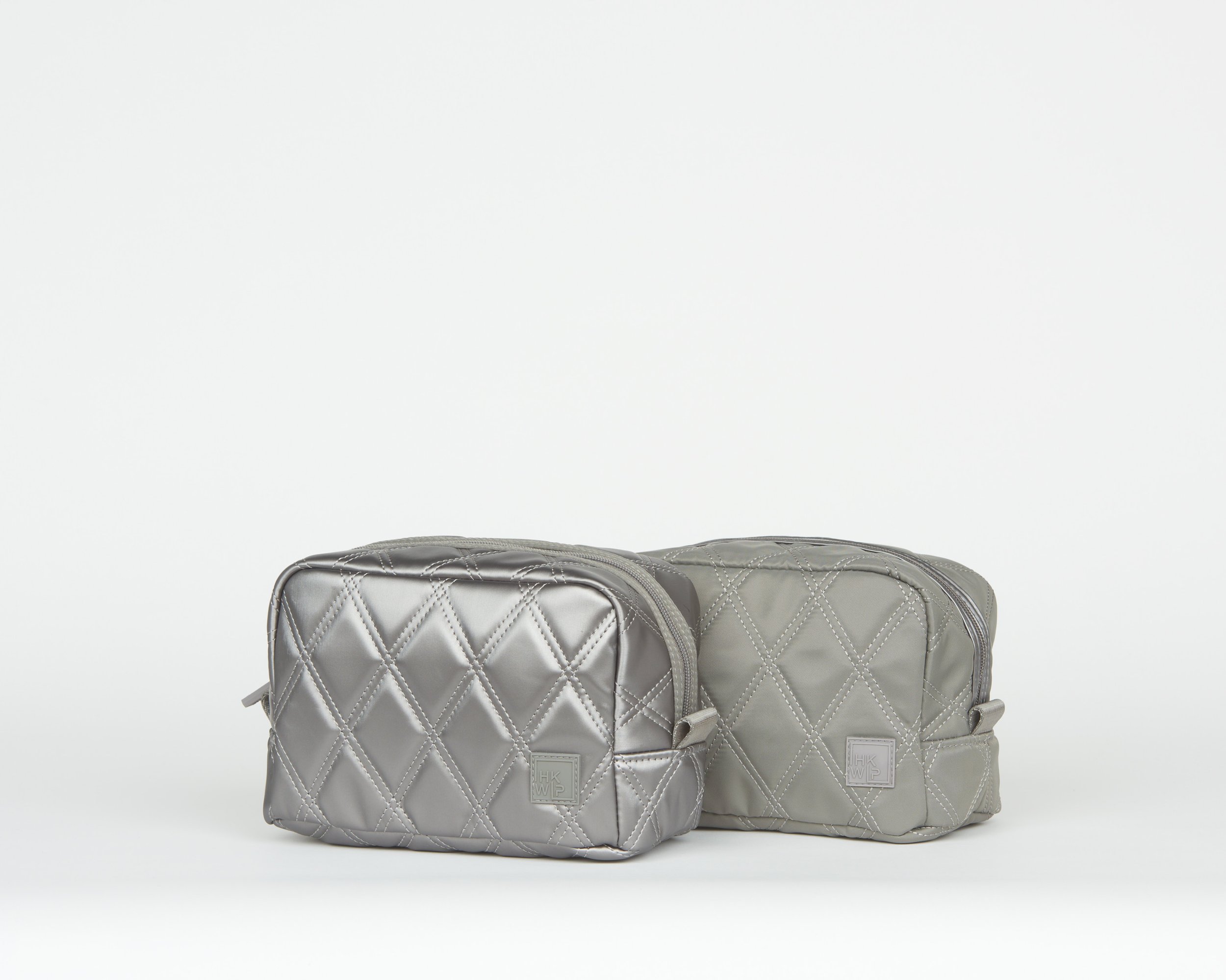 THE SET OF 2 QUILTED COSMETIC CASES - STONE GREY