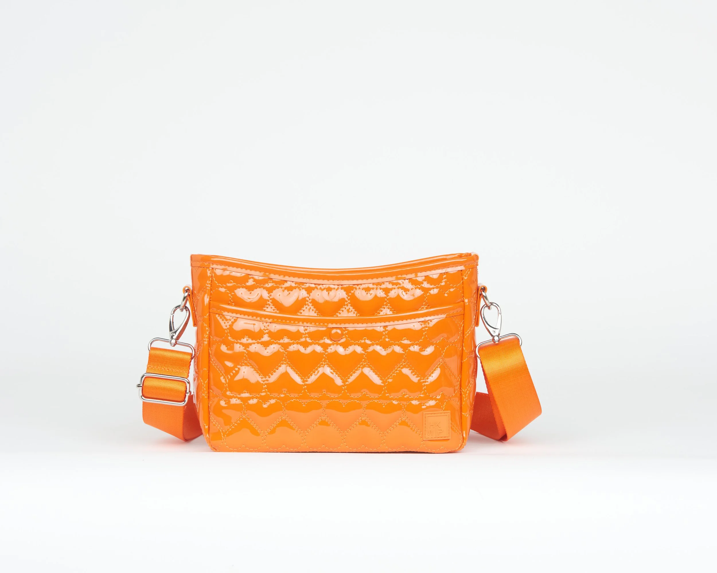 THE MINI MORE LOVE HEART QUILTED MESSENGER CROSSBODY - PATENT CARROT