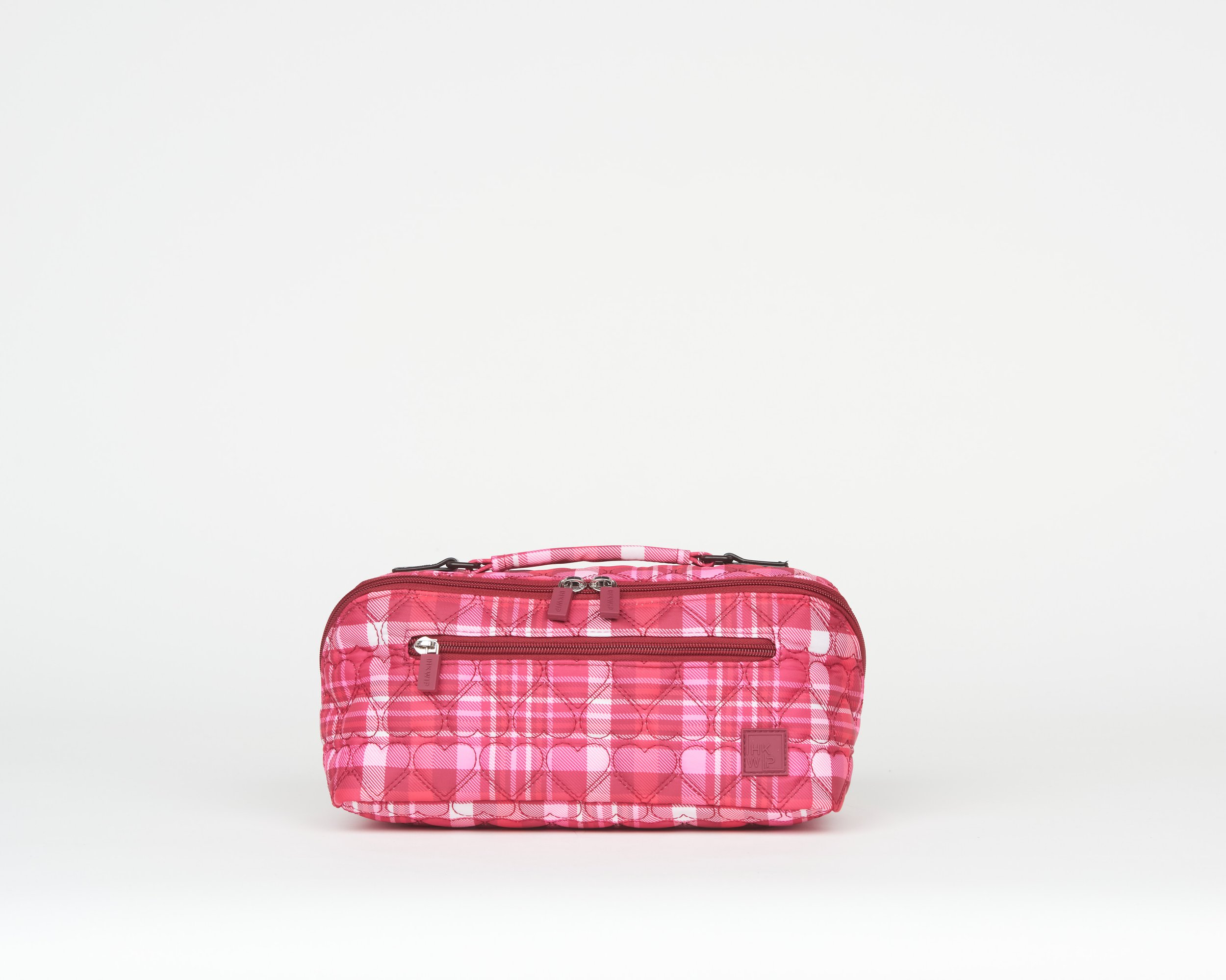 THE CARRY IT ALL HEART QUILTED COSMETIC CASE - BERRY PLAID