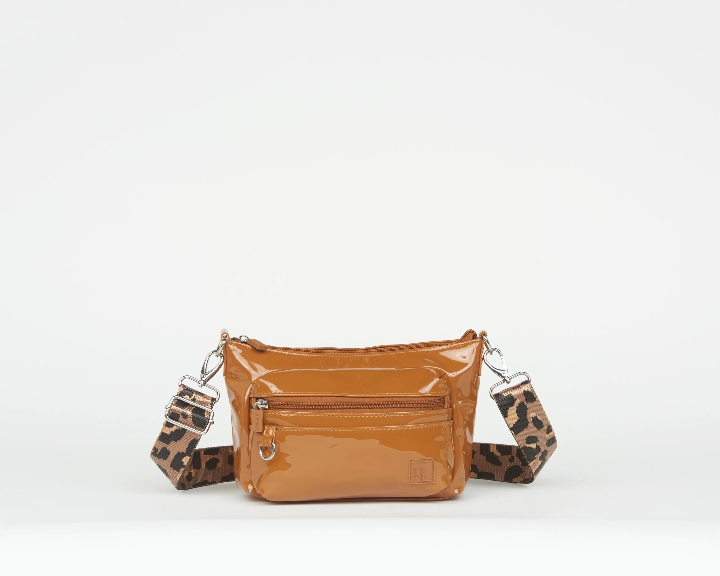 THE SPOT ON CROSSBODY WITH LEOPARD STRAP - PATENT CARAMEL
