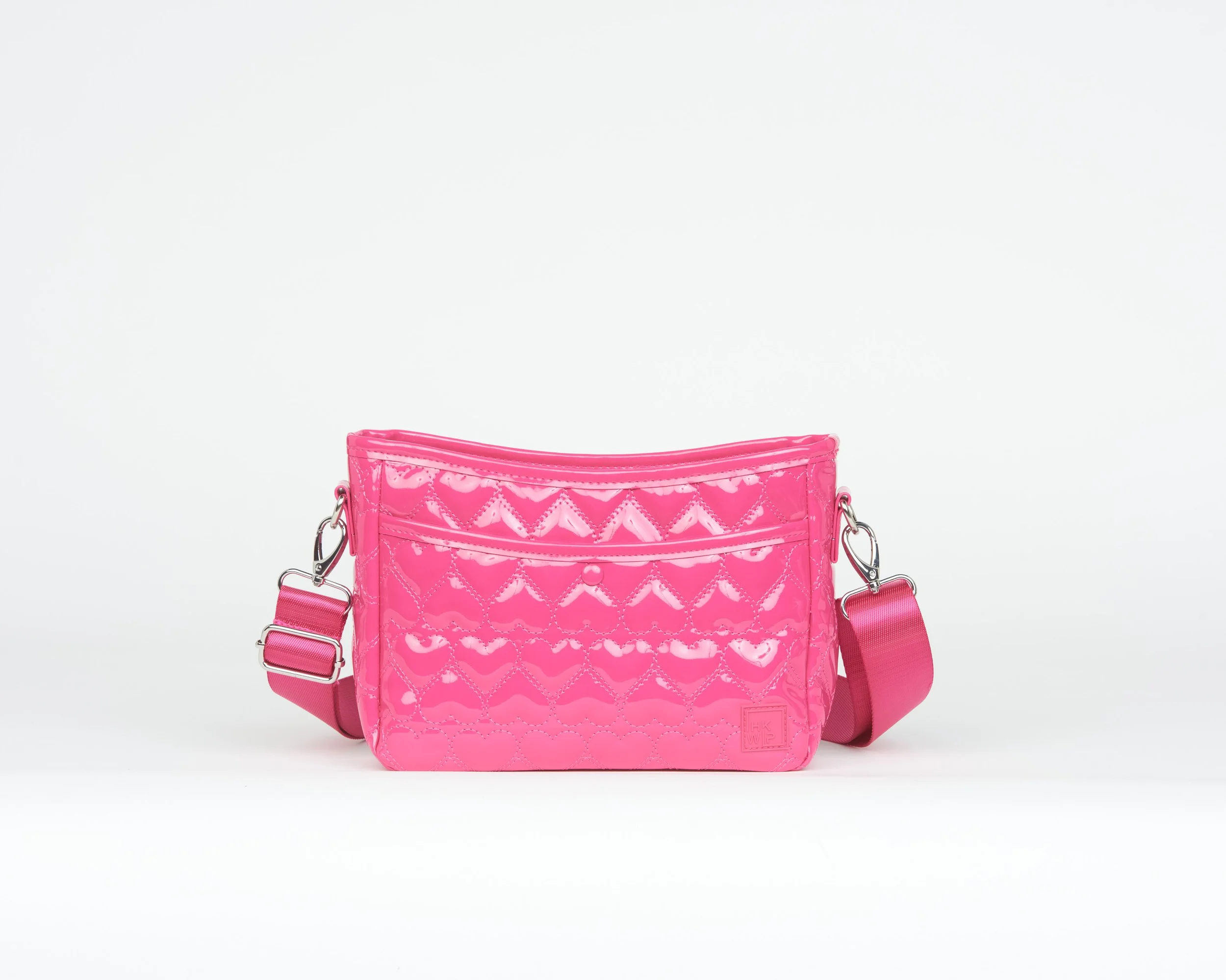 THE MINI MORE LOVE HEART QUILTED MESSENGER CROSSBODY - PATENT PINK