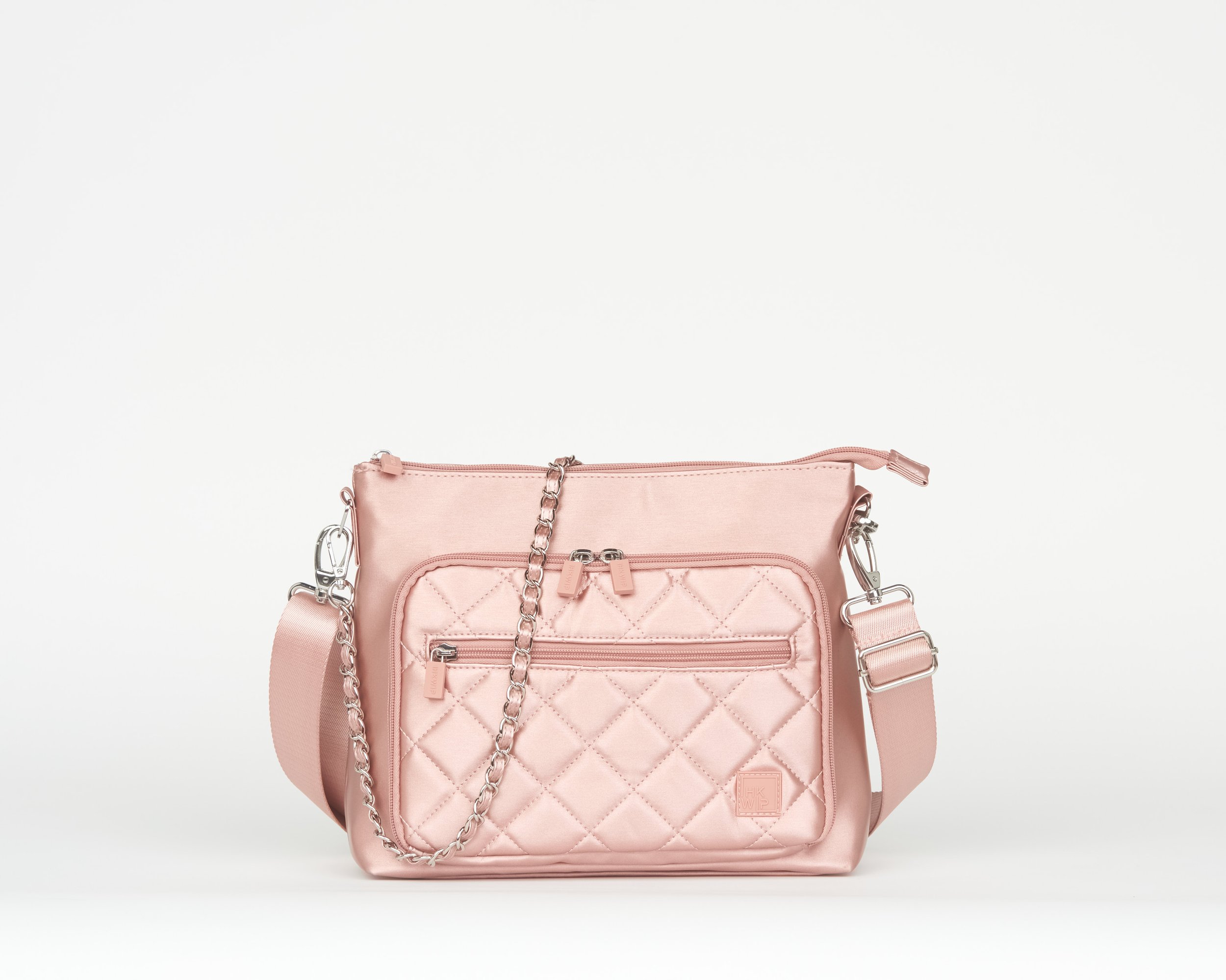 THE SENSATIONAL CHAIN SHOULDER BAG W/ CROSSBODY STRAP - METALLIC ROSE GOLD