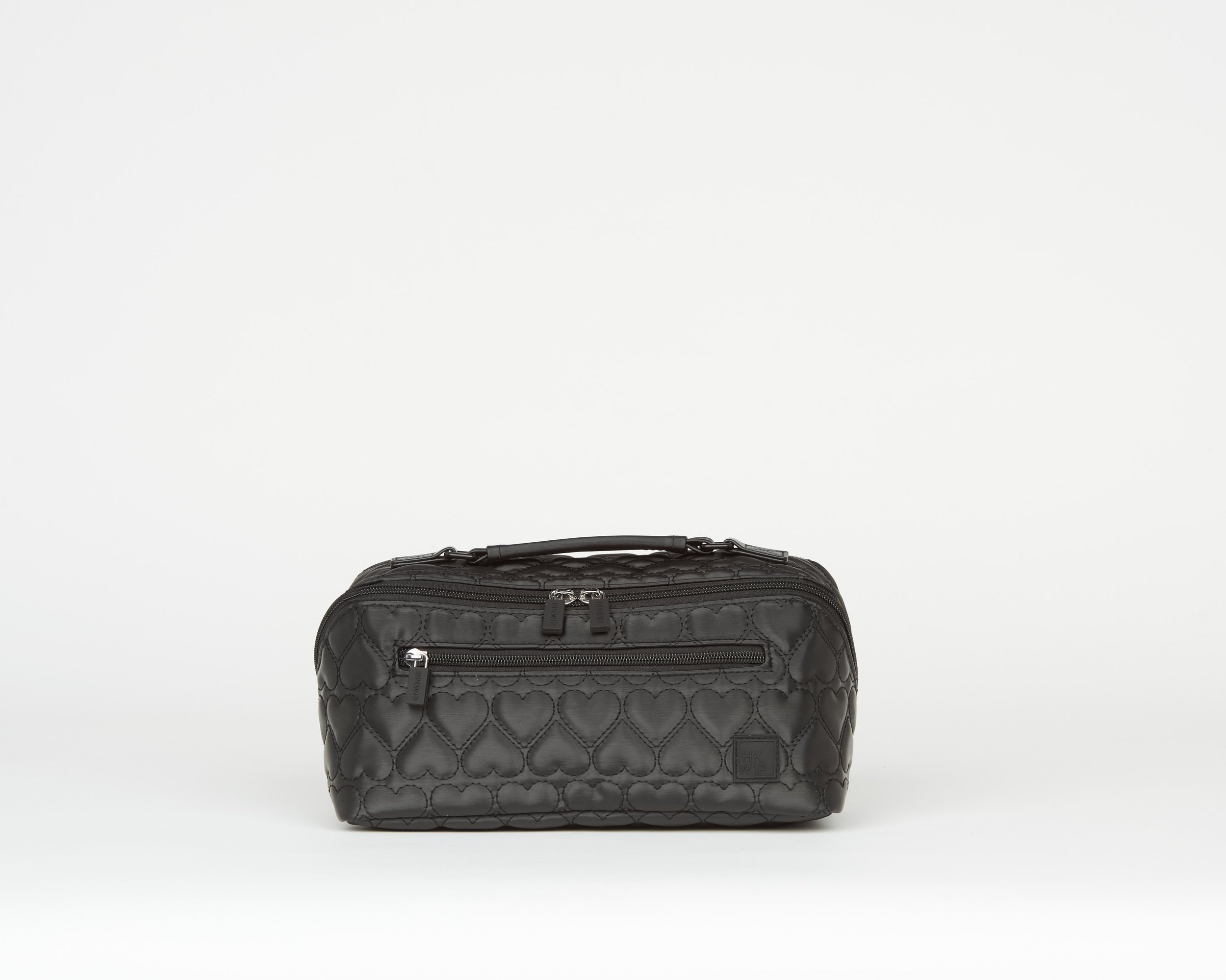 THE CARRY IT ALL HEART QUILTED COSMETIC CASE - METALLIC BLACK