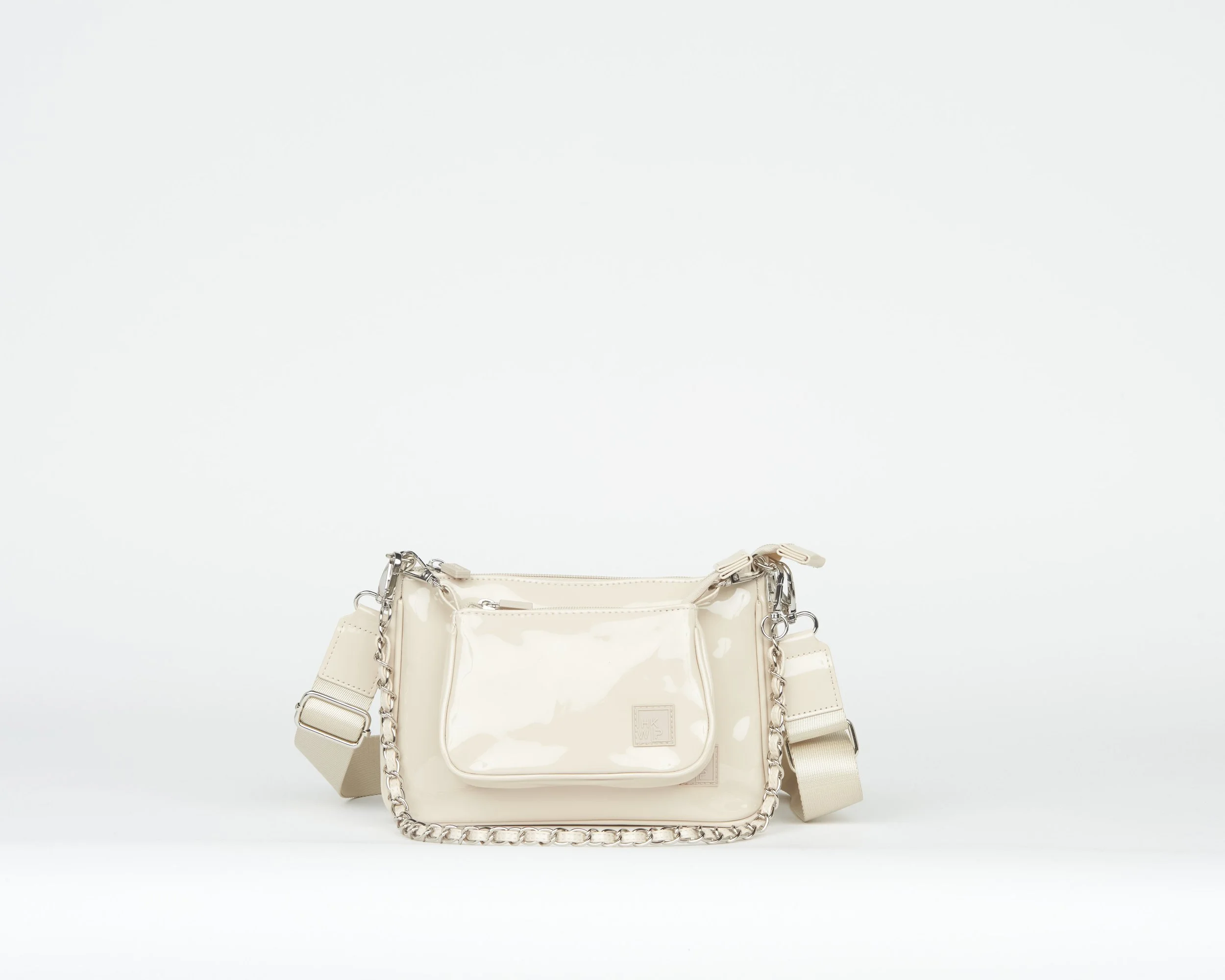 THE DUO POUCH CROSSBODY WITH CHAIN STRAP - PATENT SAND