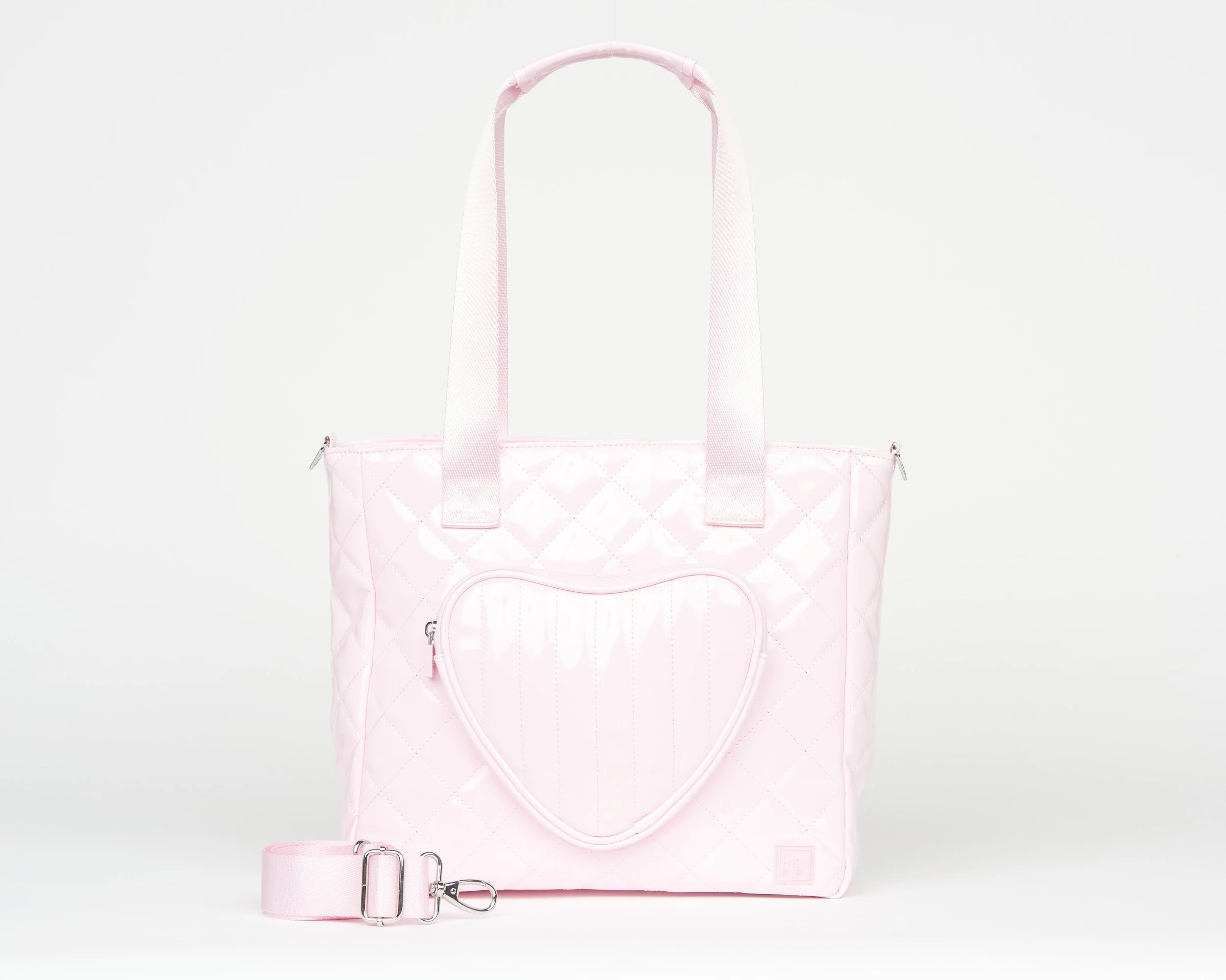 THE BE MY VALENTINE HEART TOTE W/ CROSSBODY STRAP - PATENT PINK