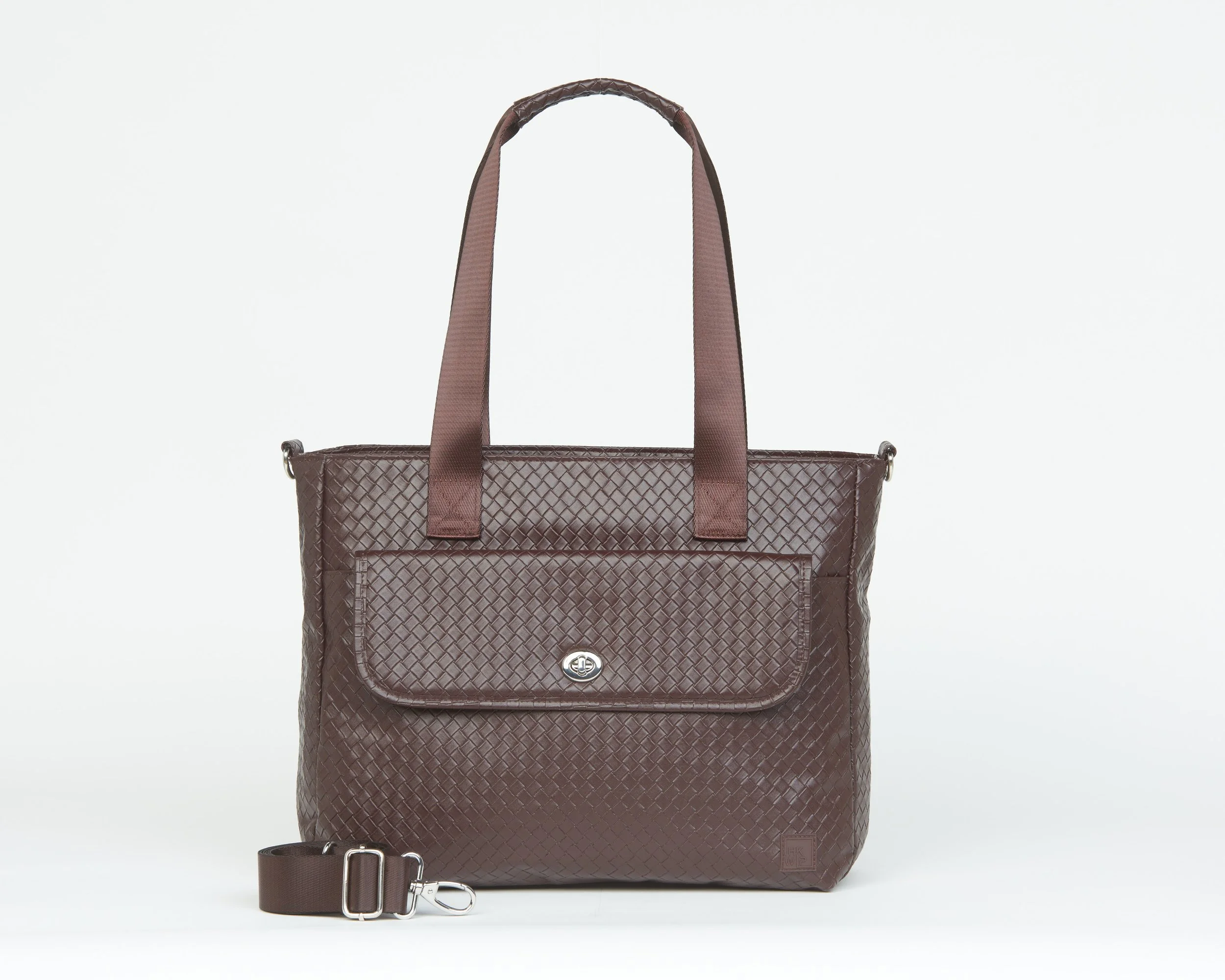 THE WITH-A-TWIST TURN LOCK TOTE WITH CROSSBODY STRAP - TRUFFLE WEAVE