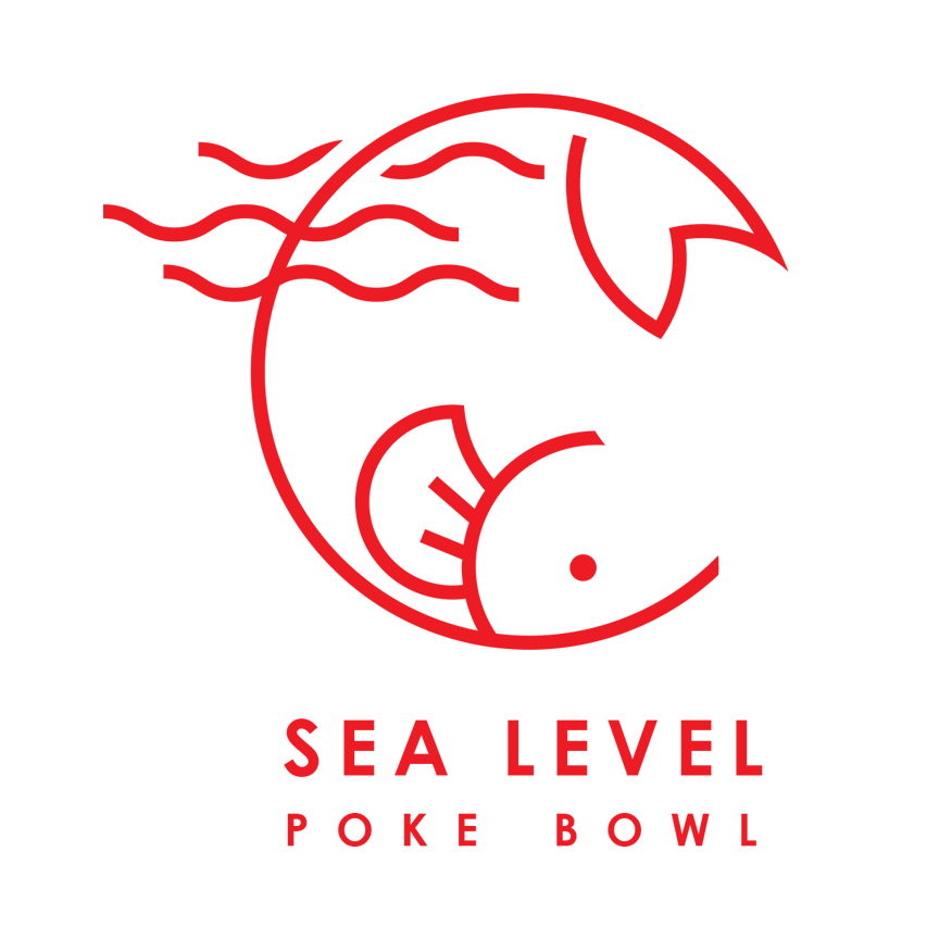 Branding design for Sea Level Poke Bowl restaurant.★   Logo competitively selected for the Cow International Design Festival 2019  ★ Located in Dnipro Art Museum, Ukraine.