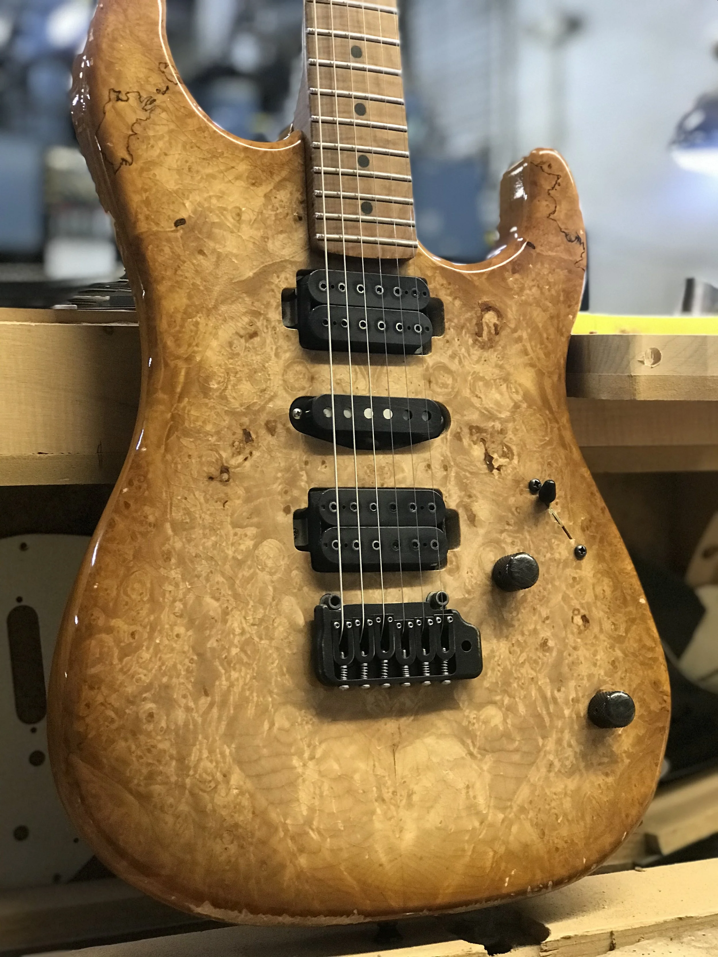 LSL Instruments XT models are modern super s style guitars with 22 or 24 frets and loads of exotic upgrade options. Cocobolo and black Limba, mahogany, quilted maple and custom finishes are common. Ebony or pale moon ebony  or macassar ebony availabl