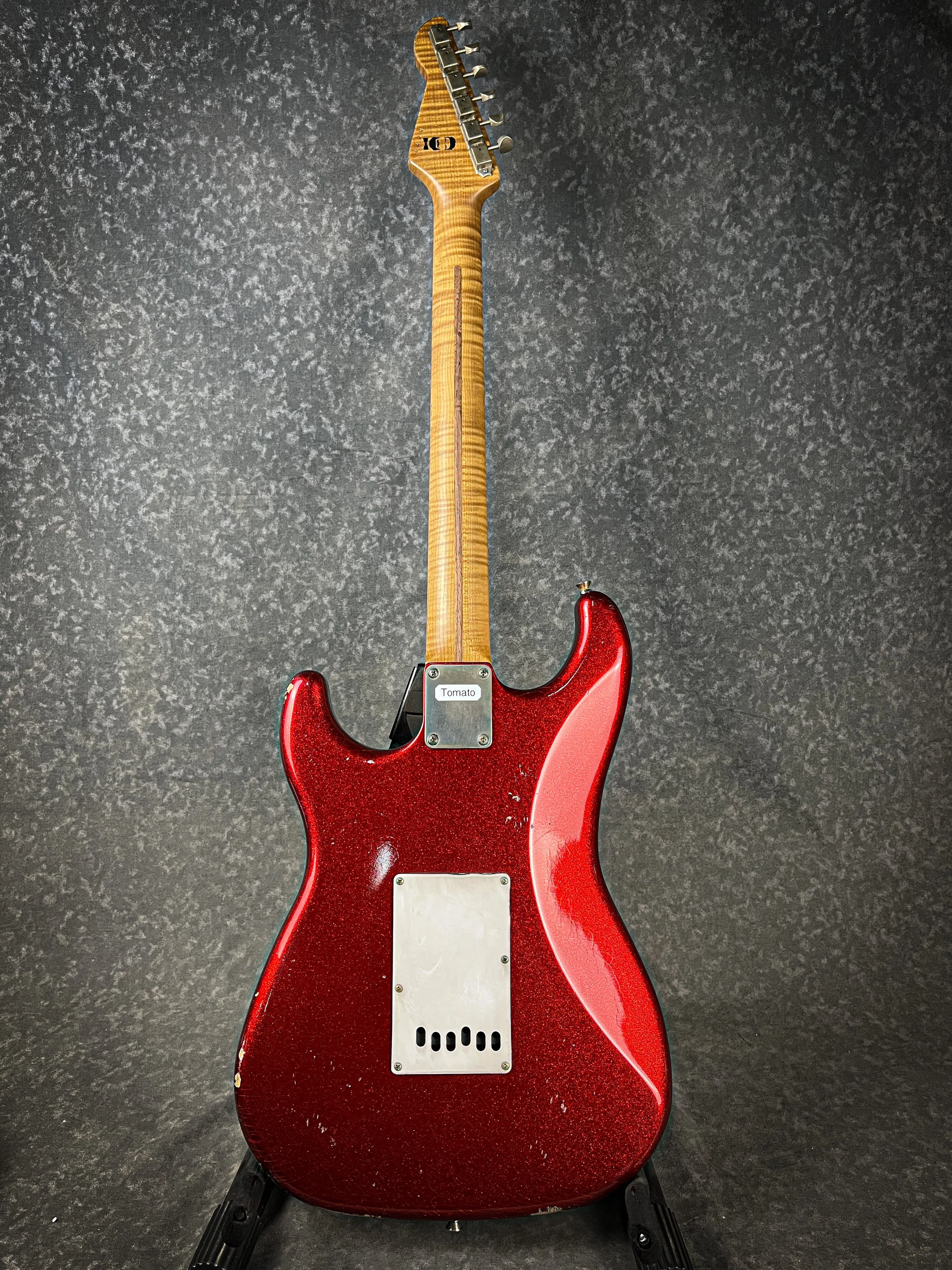 Buddy Blues signature Saticoy HSS with Candy Apple Red Sparkle Nitro Finish and roasted 5A flame maple neck