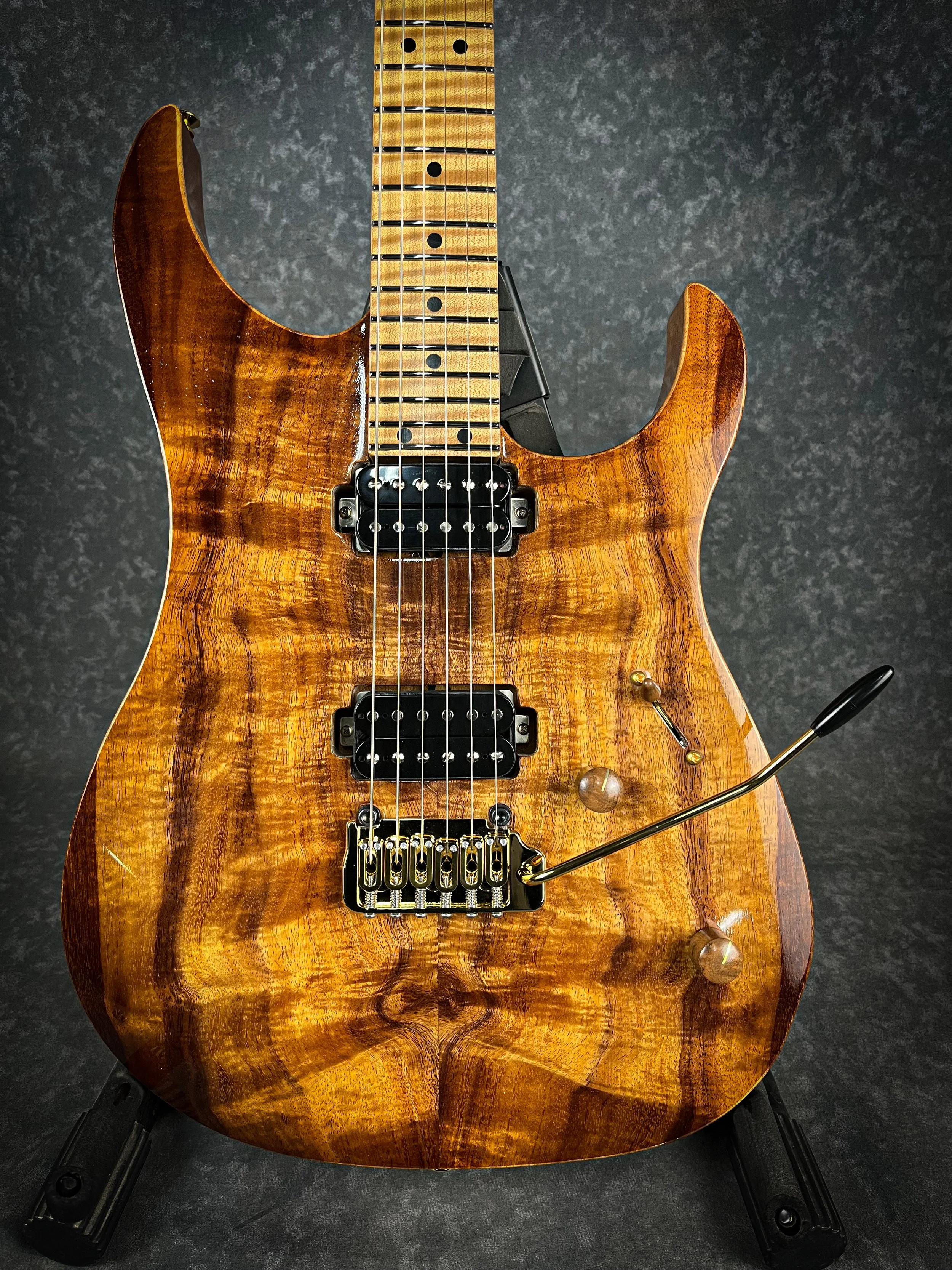LSL instruments xt4 with insane figured koa top and museum grade roasted flame maple neck
