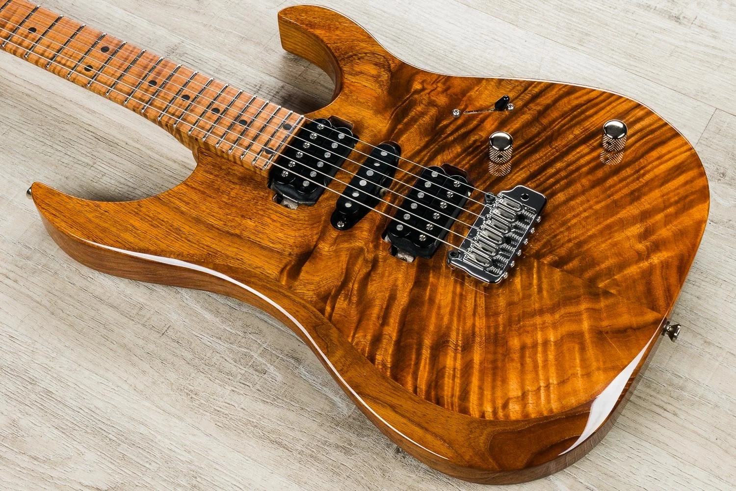 Flamed koa XT4DX with roasted swamp ash body by lsl isntruments