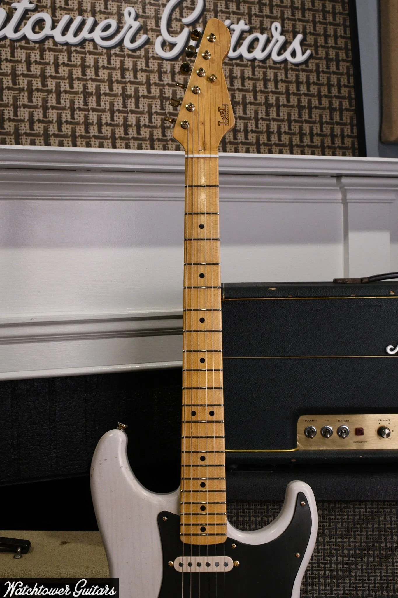 Chris Fleming Series Saticoy in Oly White By LSL Instruments. Sold by Watchtower Guitars 