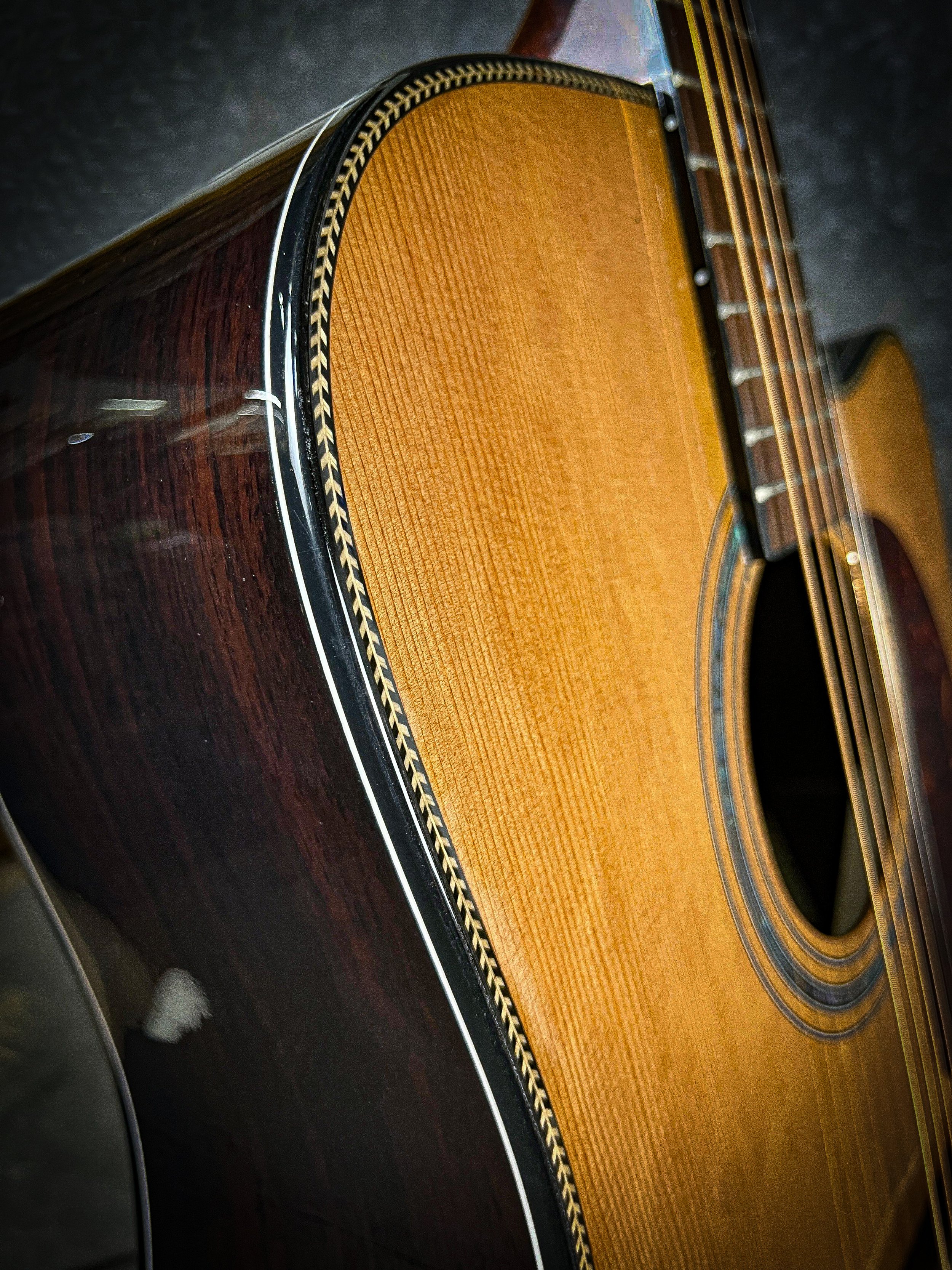 LSL Instruments Santa Clarita Dreadnought Cutaway Acoustic. Solid Rosewood back and sides, solid cedar top, herringbone binding, fishman electronics, Graphtech hardware. High quality import collaboration acoustic models.
