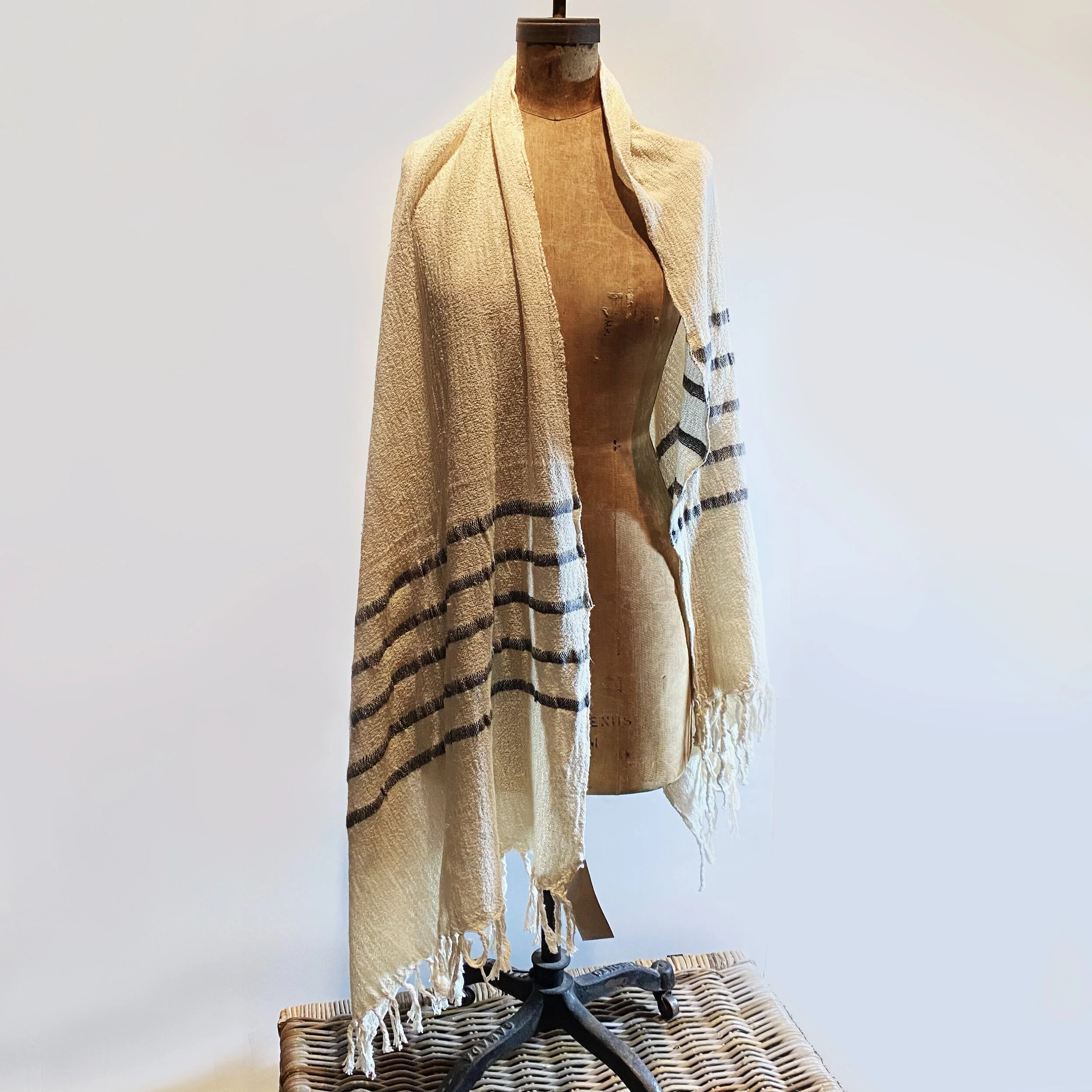 Cotton shawl handwoven on Victorian shuttle looms