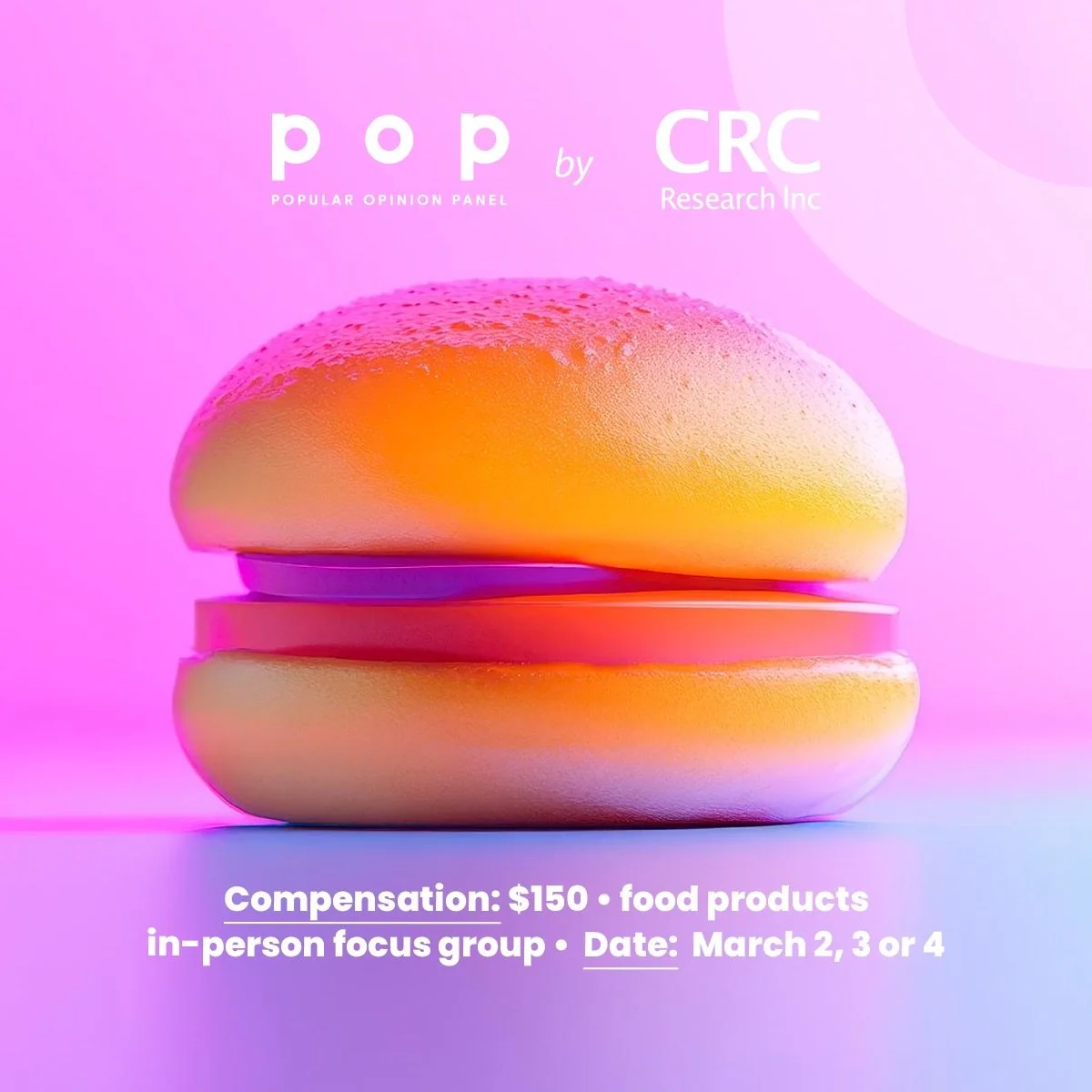 Let&rsquo;s talk about food!
 
We are conducting a paid focus group on the topic of food products.
 
More info, including the pre-screening survey, can be found at the link in our bio ‼️
 
[Image description: The background is purple. There is a burg