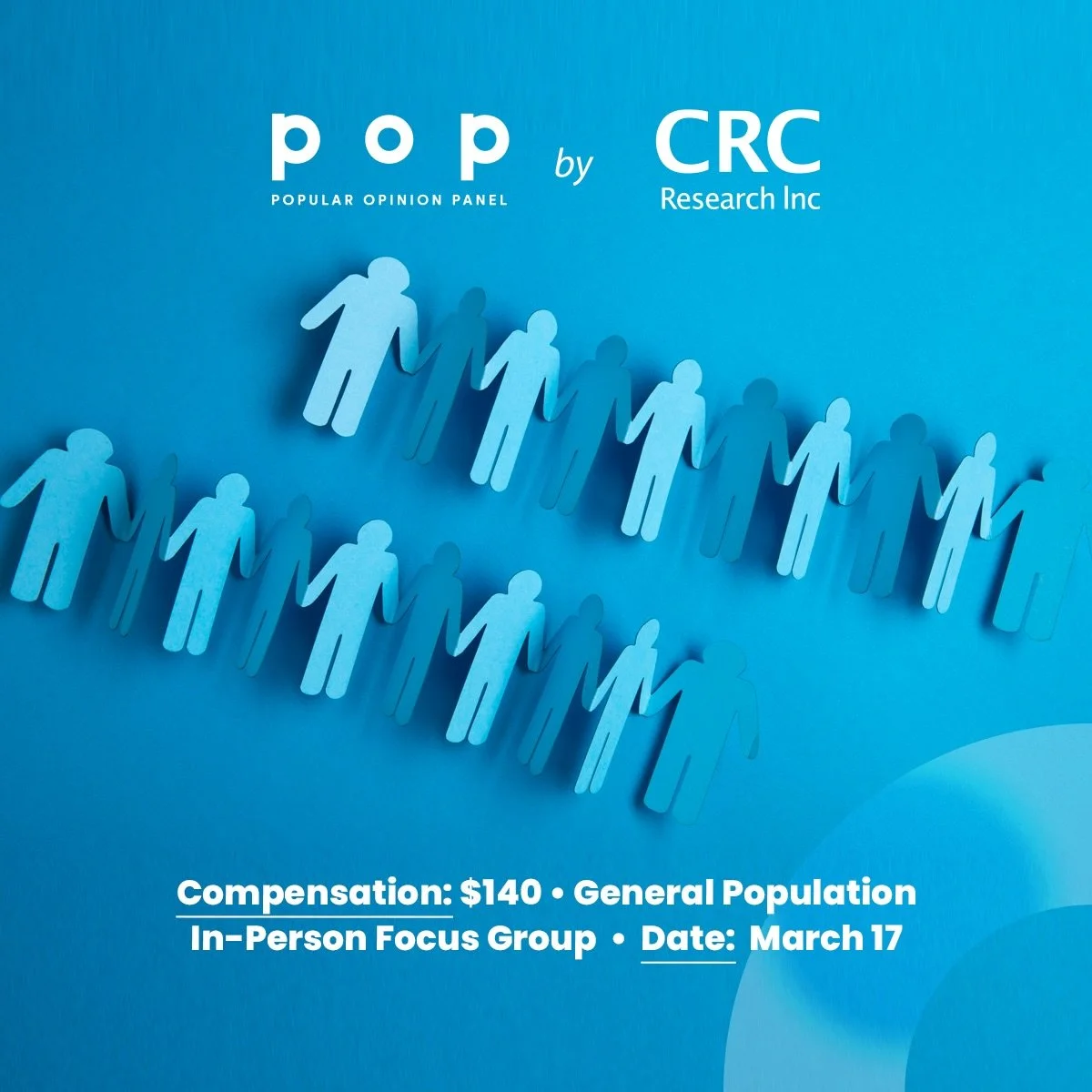 Hello Saskatoon
 
We are conducting a paid in-person focus group on the topic of General Population.
 
More info, including the pre-screening survey, can be found at the link in our bio ‼️
 
[Image description: The background is blue. There are paper