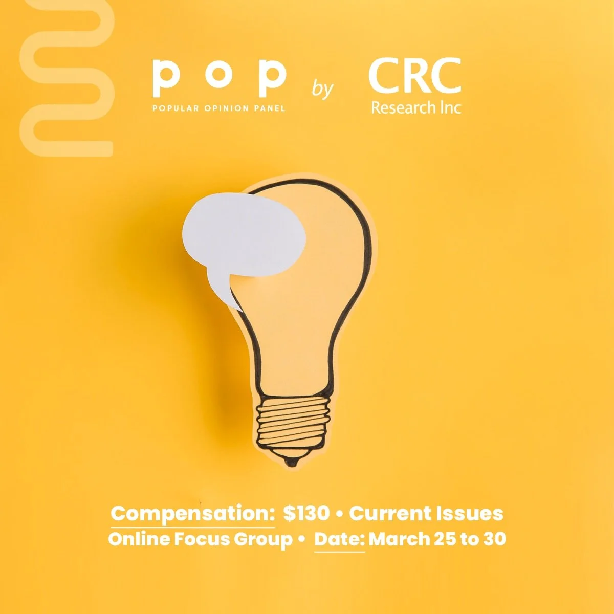 Your opinion is very important to us.
 
We are conducting a paid online focus group on the topic of current issues.
 
More info, including the pre-screening survey, can be found at the link in our bio ‼️
 
[Image description: The background is yellow