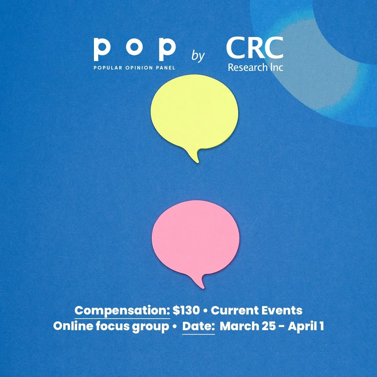 Hello, British Columbia
 
We are conducting a paid online focus group on the topic of current issues.
 
More info, including the pre-screening survey, can be found at the link in our bio ‼️
 
[Image description: The background is blue. There are two 