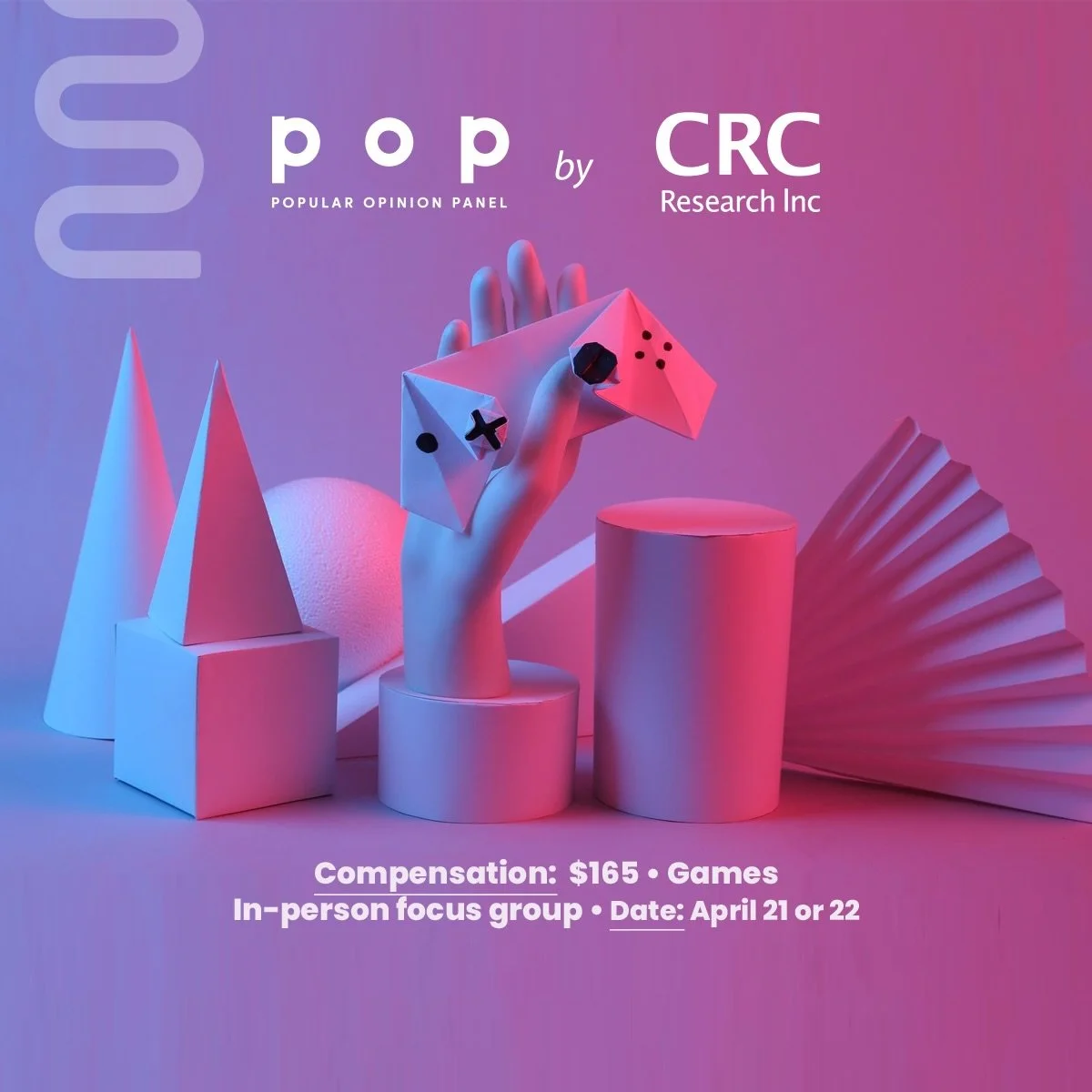 Your opinion is very important
 
We are conducting a paid in-person focus group on the topic of games.
 
More info, including the pre-screening survey, can be found at the link in our bio ‼️
 
[Image description: The background is purple. There is a 