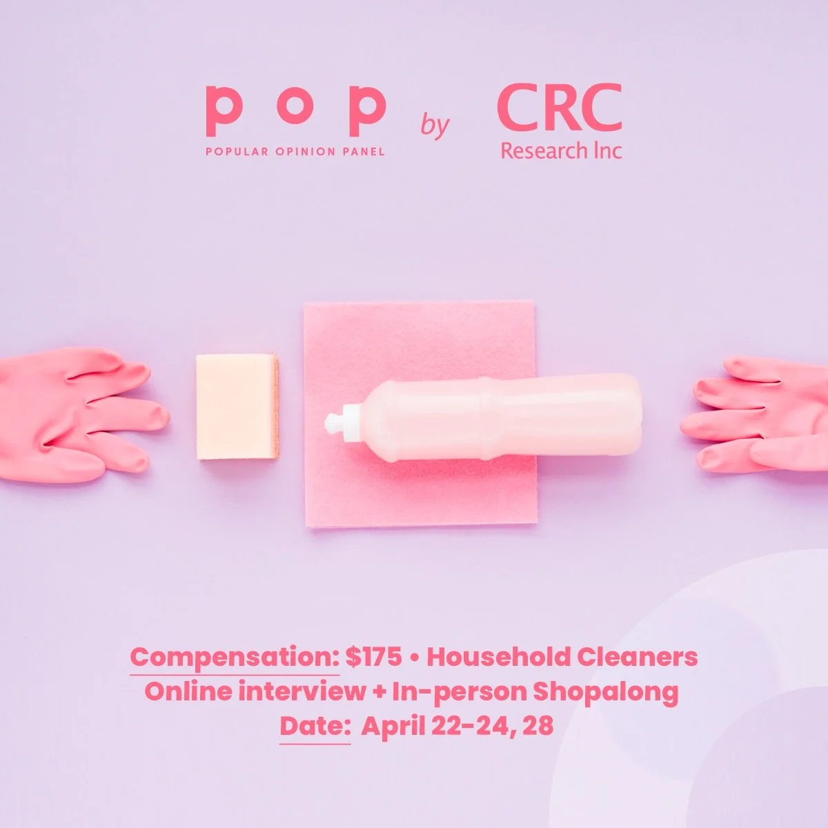 Residents of the Greater Toronto Area
 
We are conducting a paid in an in-person shop-along on the topic of household cleaners
 
More info, including the pre-screening survey, can be found at the link in our bio ‼️
 
[Image description: The backgroun