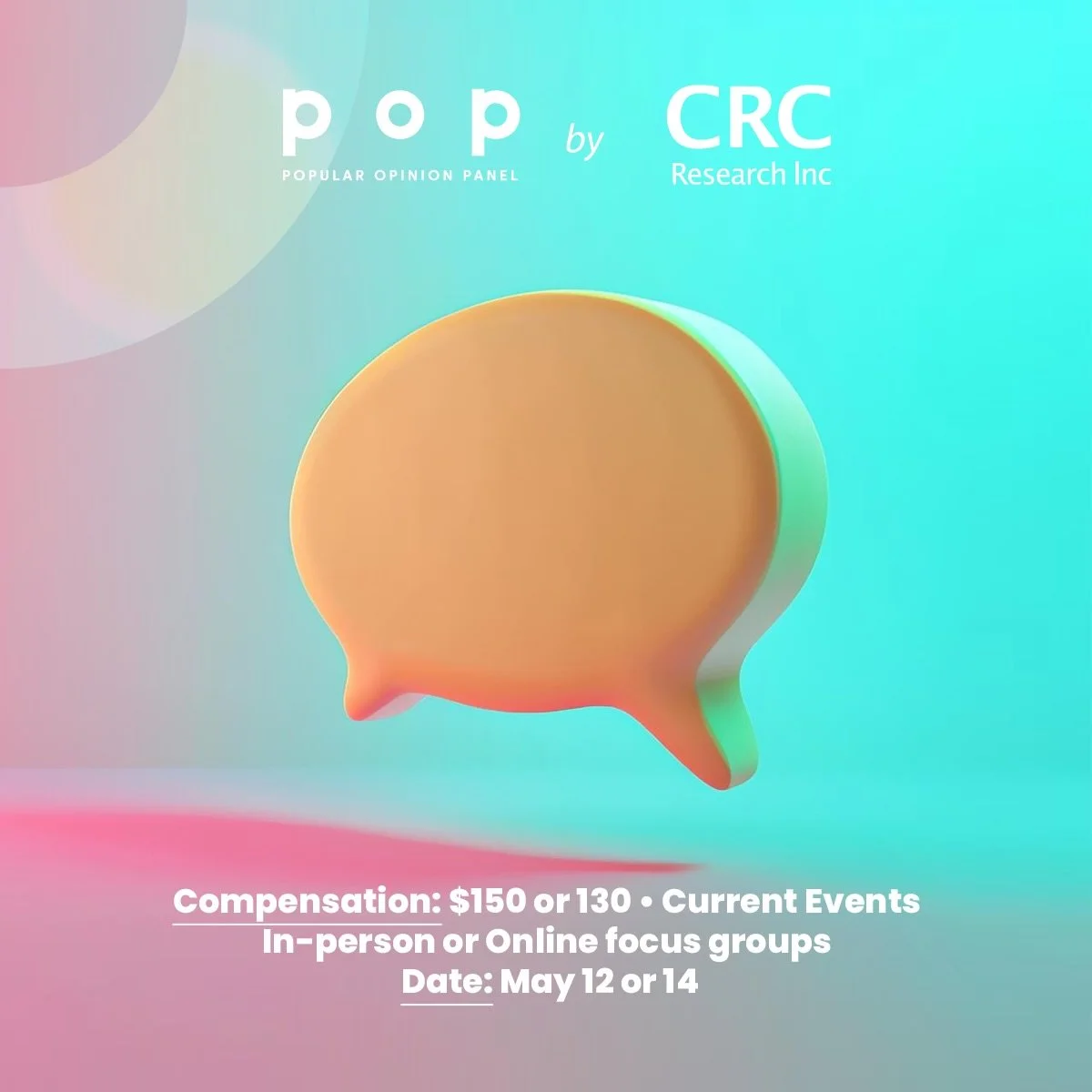 Hello Nova Scotia
 
We are conducting a paid in-person or online focus groups on the topic of current events.
 
More info, including the pre-screening survey, can be found at the link in our bio ‼️
 
[Image description: The background is pink-green. 