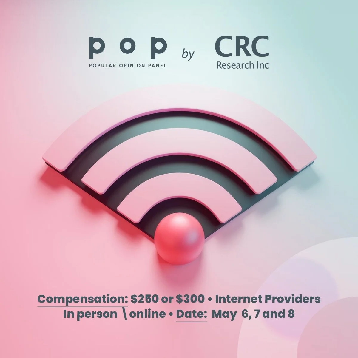 Hello Calgary
 
We are conducting a paid study on the topic of Internet Providers 
 
More info, including the pre-screening survey, can be found at the link in our bio ‼️
 
[Image description: The background is blue and pink. There are some Wi-Fi ico