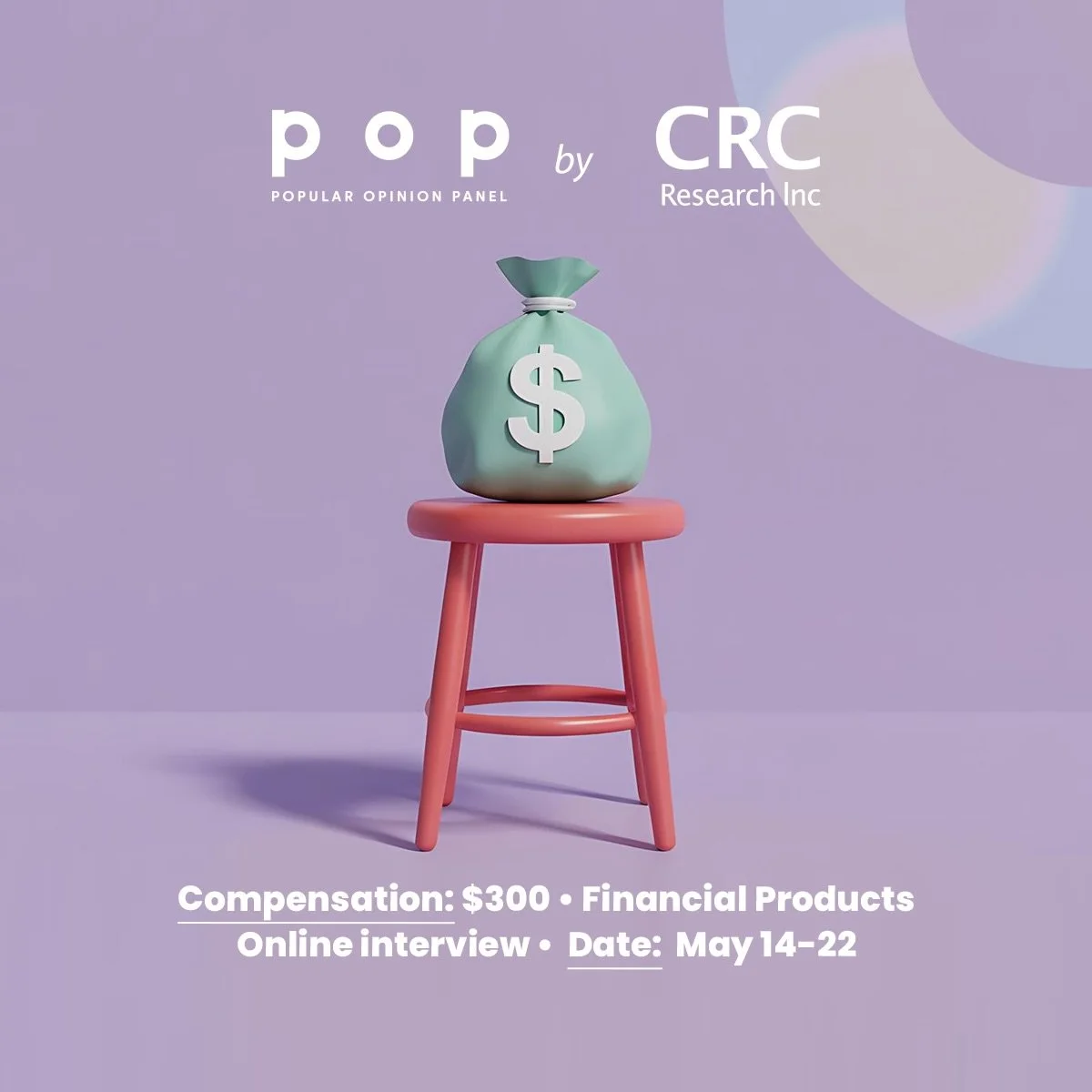 Share your opinion with us
 
We are conducting a paid online interview on the topic of Financial Products. 
 
More info, including the pre-screening survey, can be found at the link in our bio ‼️
 
[Image description: The background is purple. There&